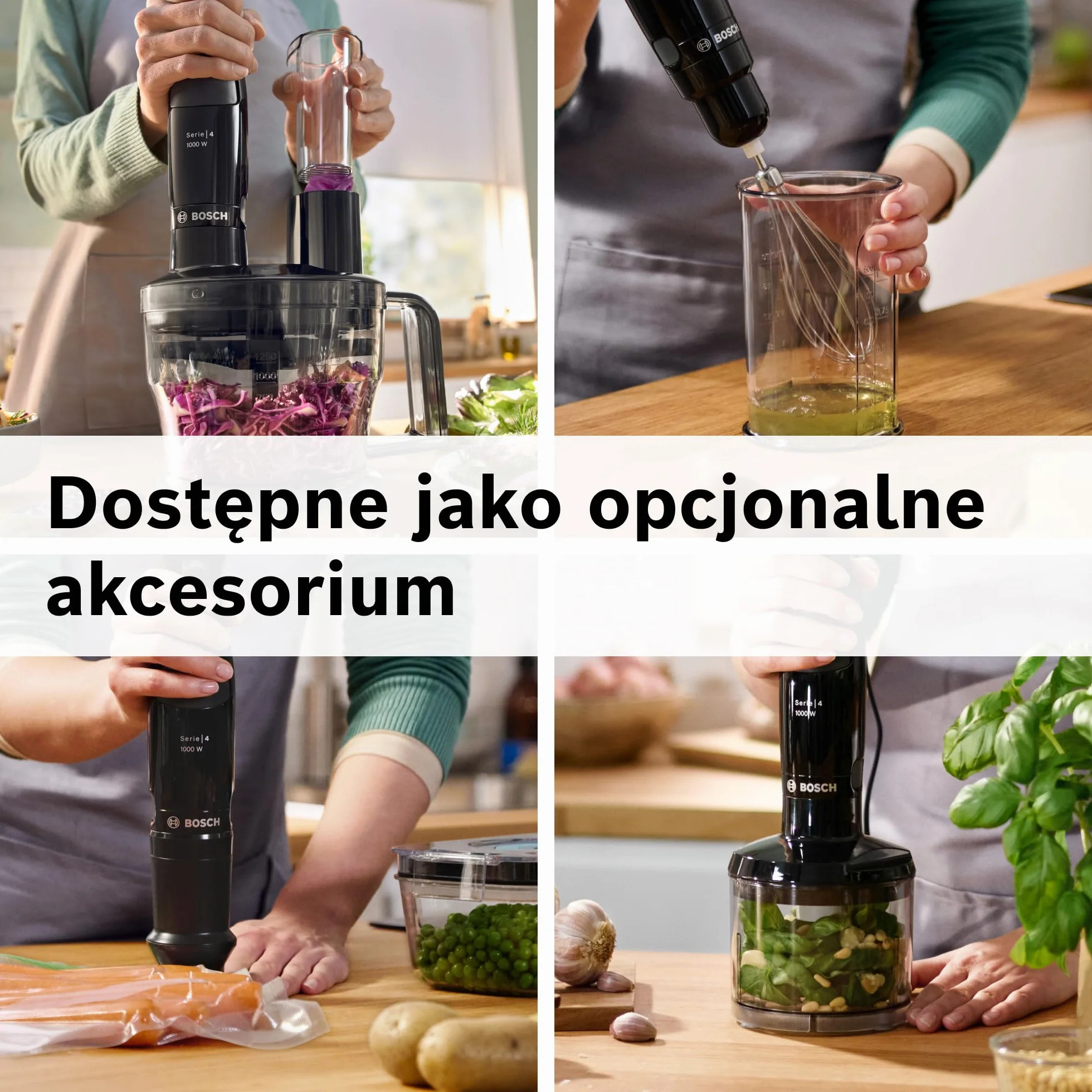 Bosch, blender ręczny, ErgoMaster Series 4, silnik 1000 W, dynamiczna regulacja prędkości, system QuattroBlade, akcesoria w zestawie, MSM4B610