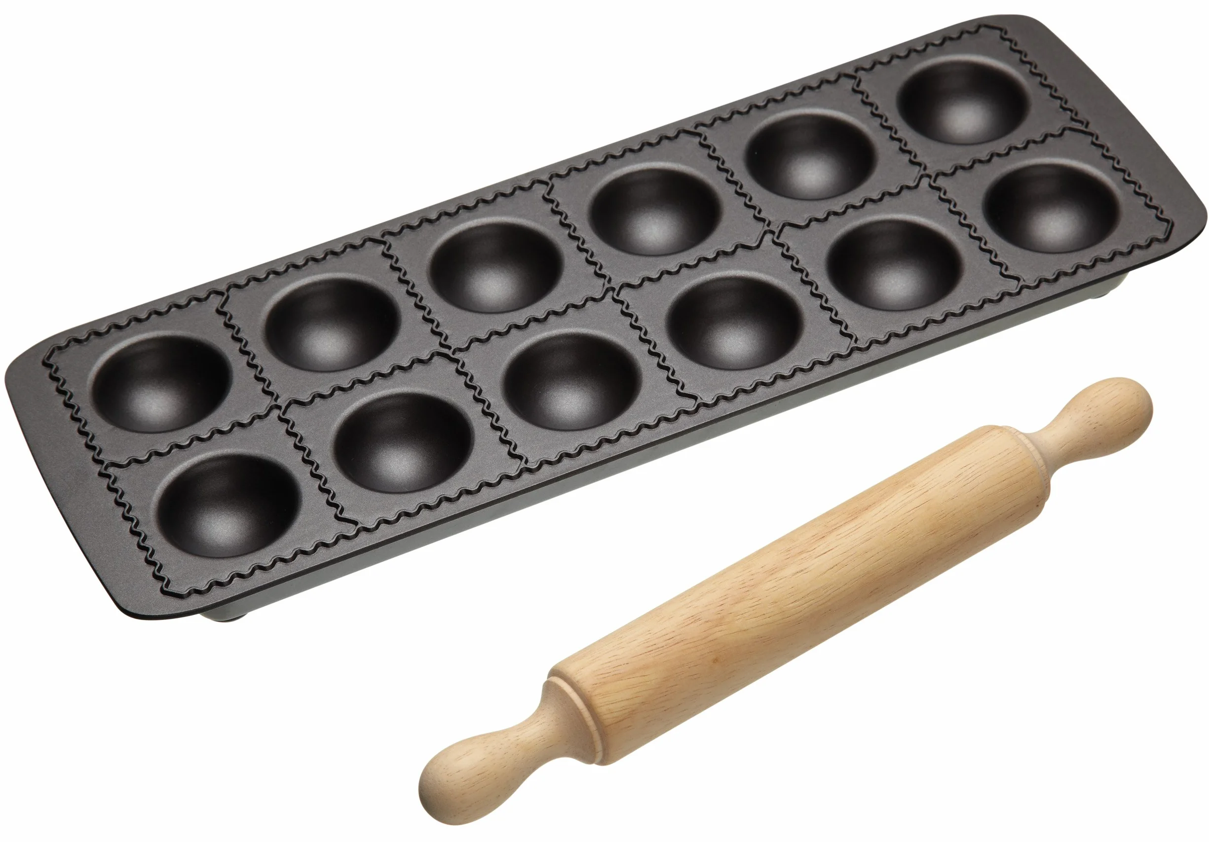 KitchenCraft Foremka do Ravioli World of Flavours, 12 Otworów, Wałek, Stal Węglowa – Kolor Czarny