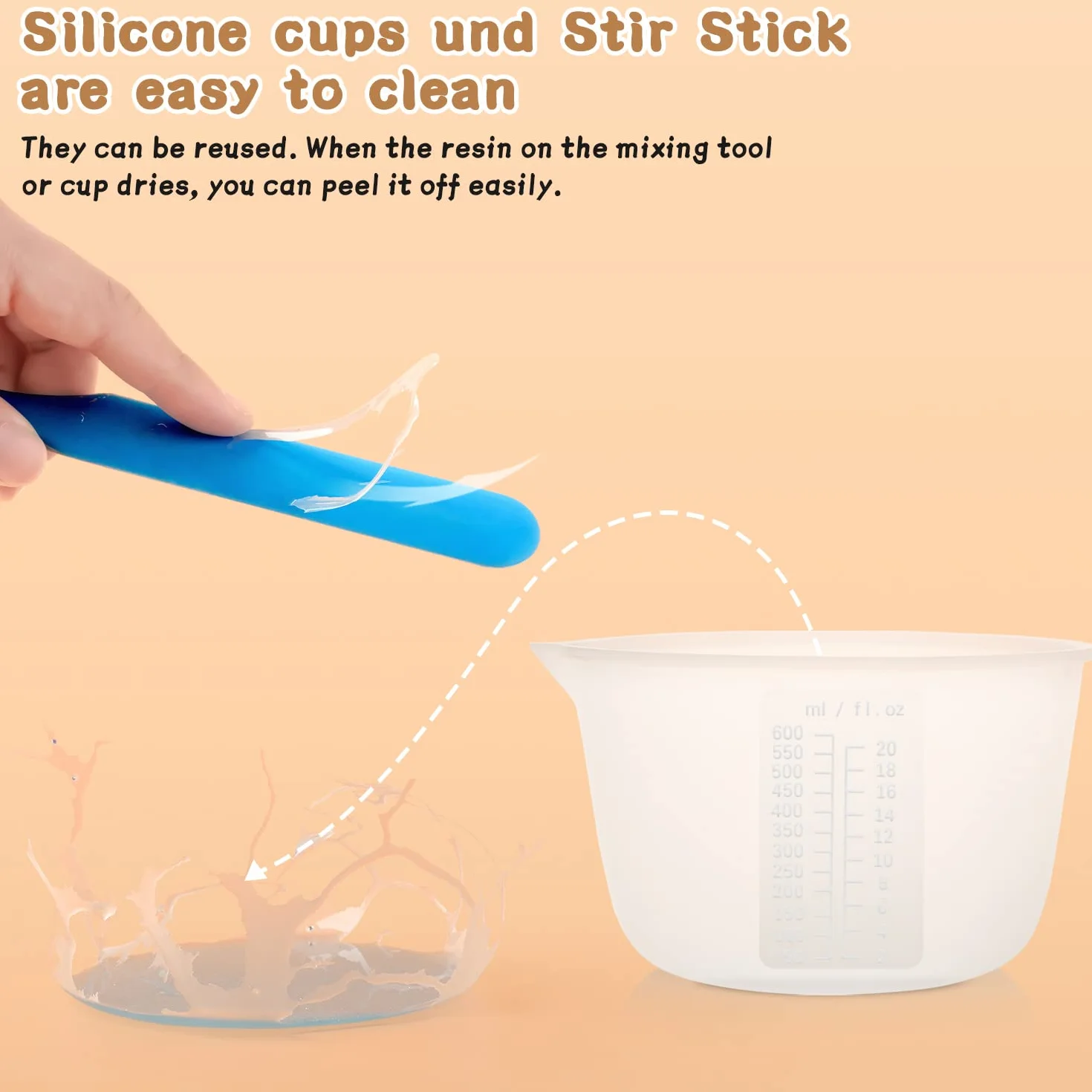 Silikonowe kubki z żywicy epoksydowej, kubek z miarką 600 i 100 ml, pałeczki do mieszania, szpatułki silikonowe, łopatki do mieszania, miarki, pipety, rękawiczki, łatwe czyszczenie
