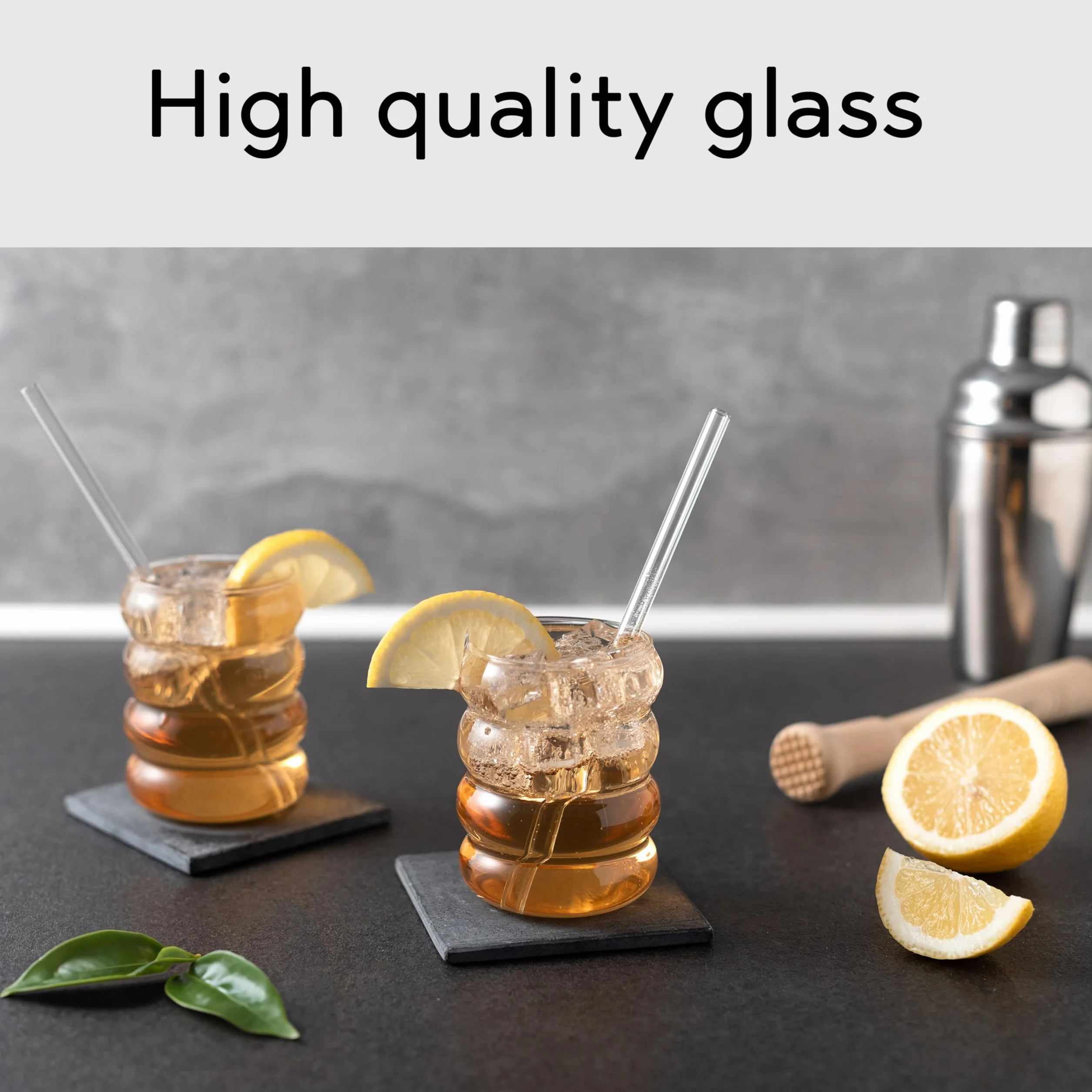Hanseküche Zestaw szklanek Bubble 4 x 350 ml ze szklanymi słomkami do mrożonej kawy, wody i koktajli
