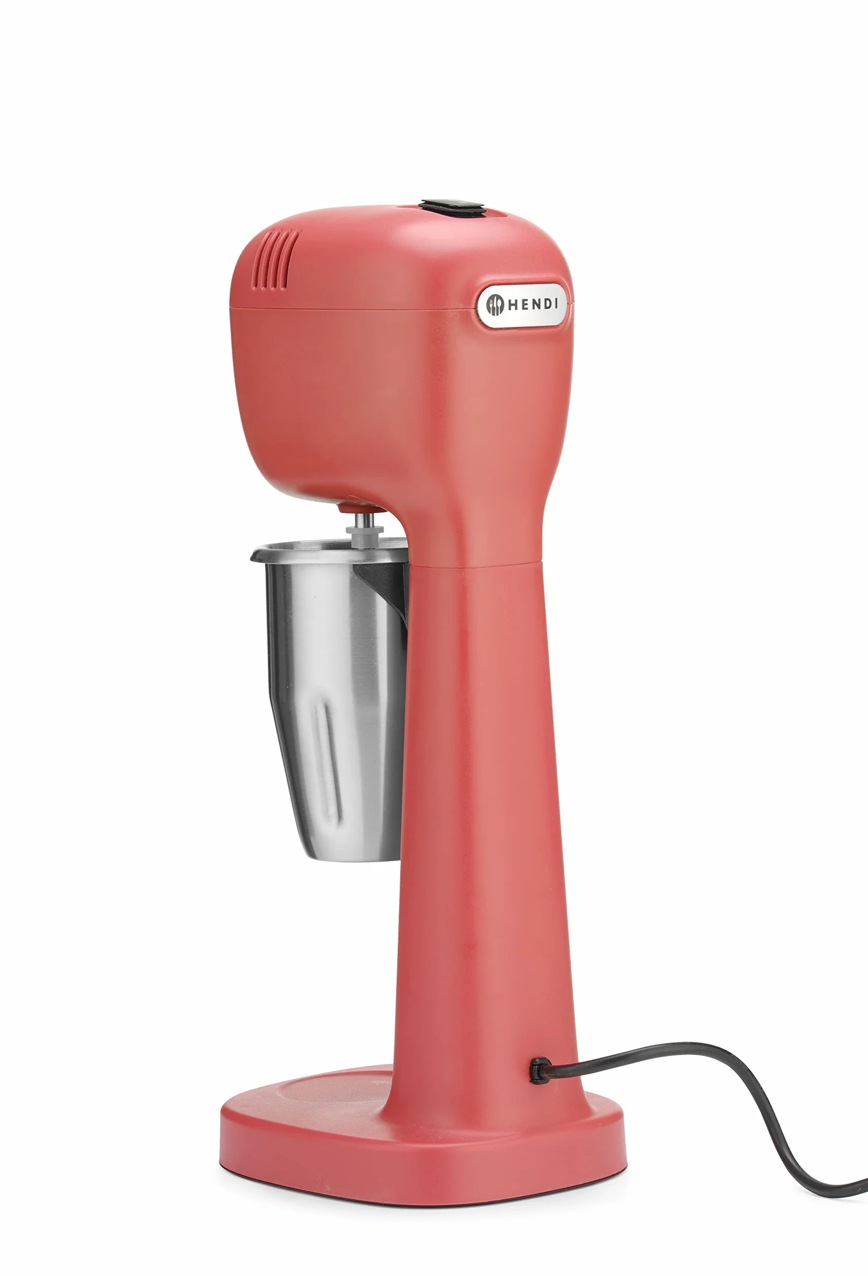 HENDI Mikser do koktajli mlecznych, w tym 2 kubki, 4 mieszadła, do koktajli mlecznych, Freddo Cappuccino, frappés, mikser do napojów, 0,5L, 230V/400W, 170x196x(H)490mm, ABS, stal nierdzewna, czerwony