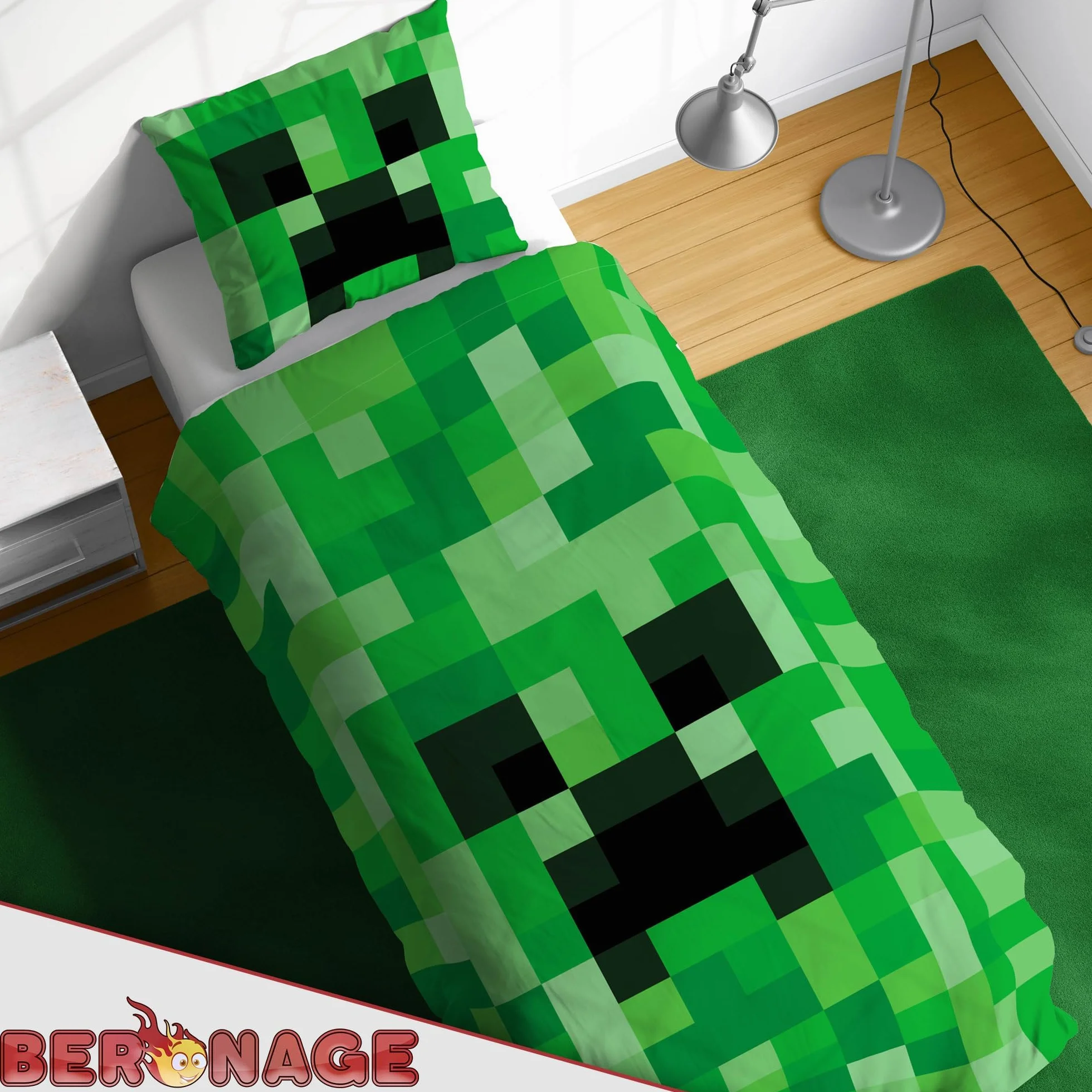 BERONAGE Dwustronna pościel z linii Minecraft Creeper TNT; 135 x 200 cm + 80 x 80 cm; 100% bawełna; jakość Renforcé; linon; pościel dla dzieci; motywy Crafting, Zombie, Enderman, Enderdrache, Szkielet