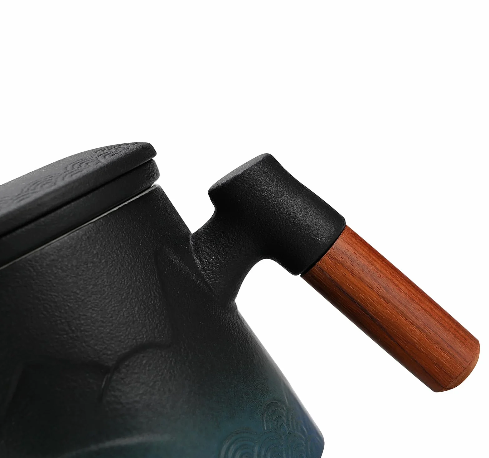Filiżanka z zaparzaczem i pokrywką, kubek do herbaty stopniowej z zaparzaczem i drewnianym uchwytem, ceramiczny kubek do kawy z pokrywką herbata 430 ml / 15 uncji (gradient niebieski)