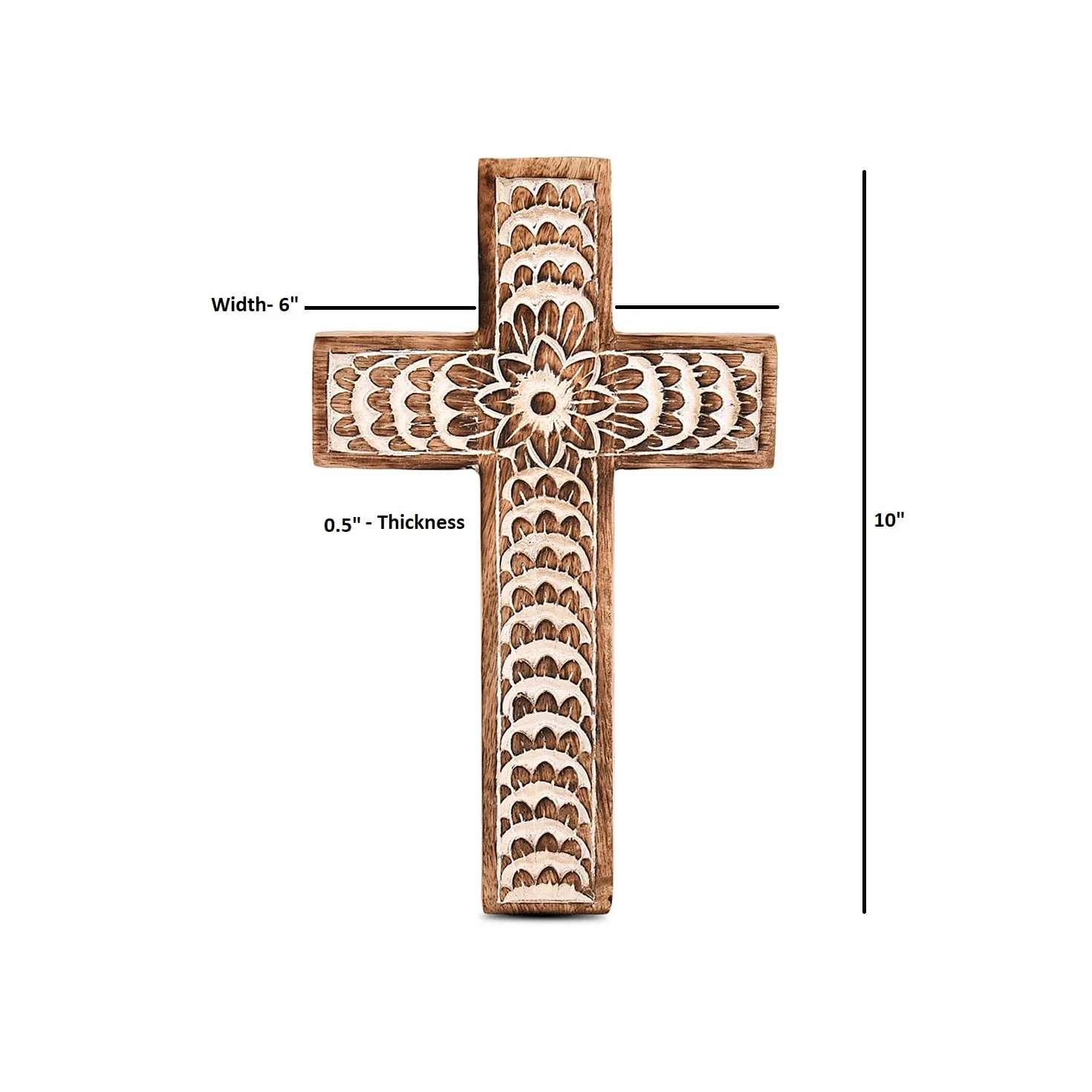 EDHAS Drewniany krzyż rzeźbiony kwiatowy wzór dekoracja domu 25,4 cm x 15,24 cm x 1,27 cm