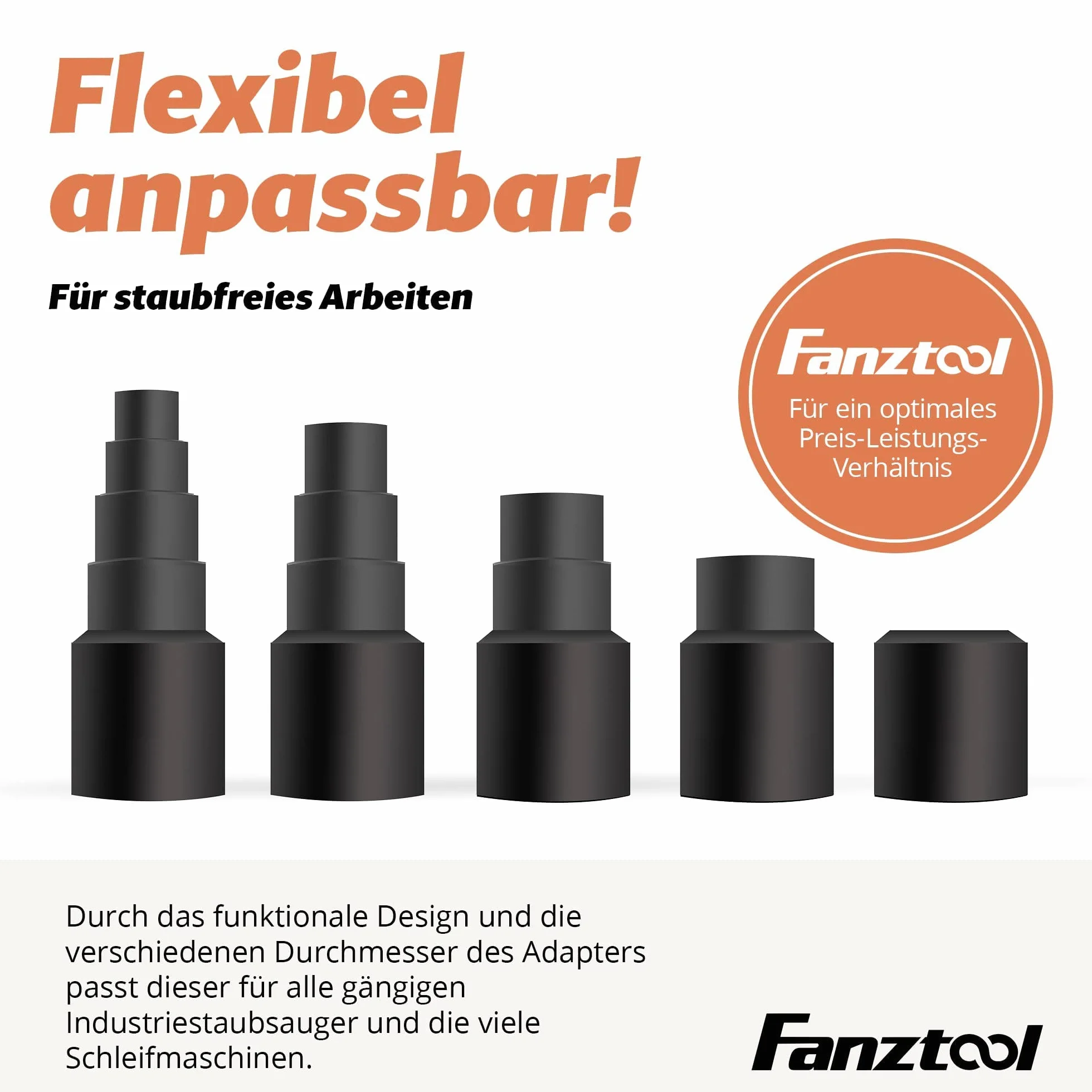 FANZTOOL XXL Uniwersalny adapter węża 50 mm, adapter do odkurzacza, reduktor węża, np. Bosch, Makita, Kärcher - Podłączenie do węża odkurzacza