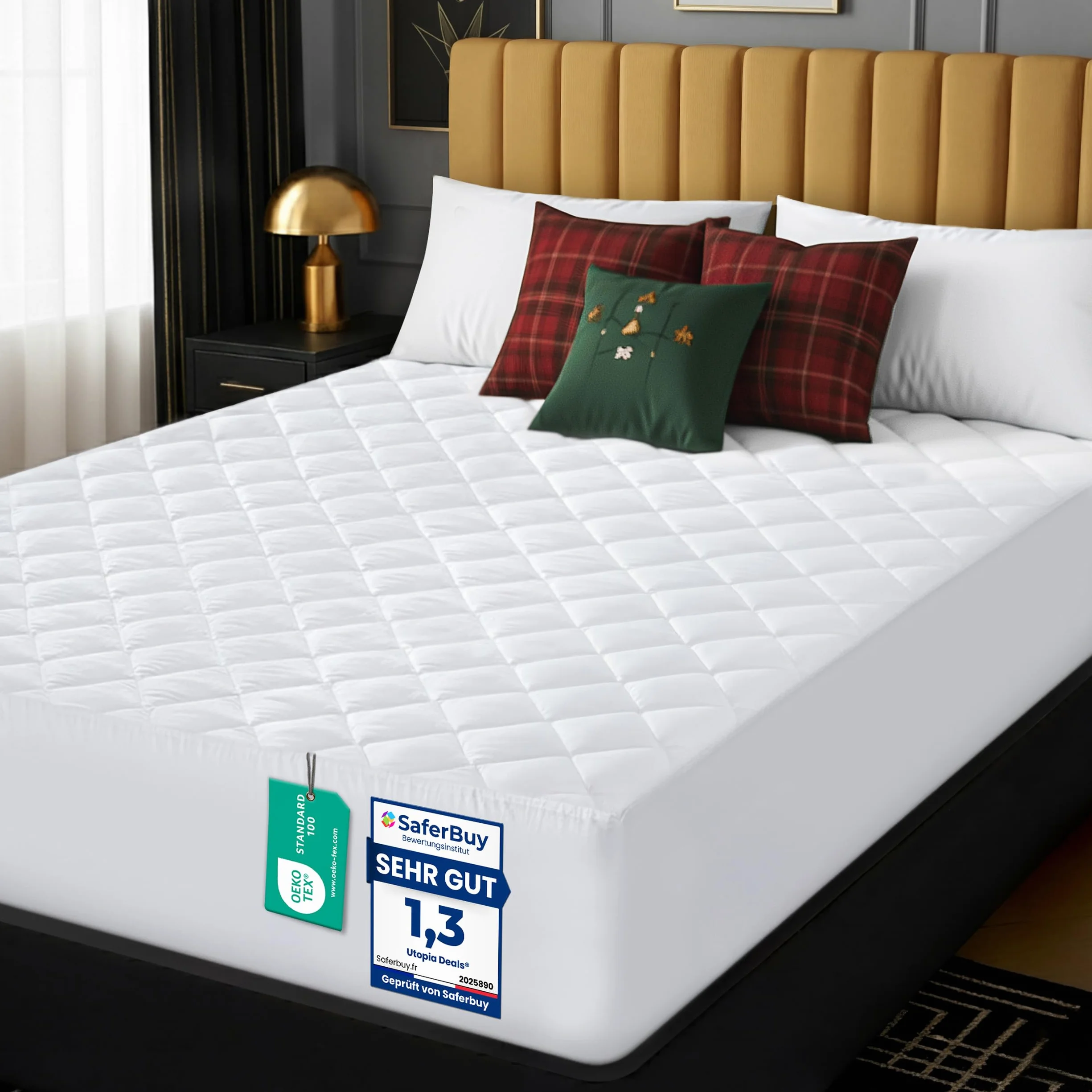 Utopia Bedding Pikowany pokrowiec na materac 90x190 cm, oddychający, rozciąga się do 38 cm (Biały)