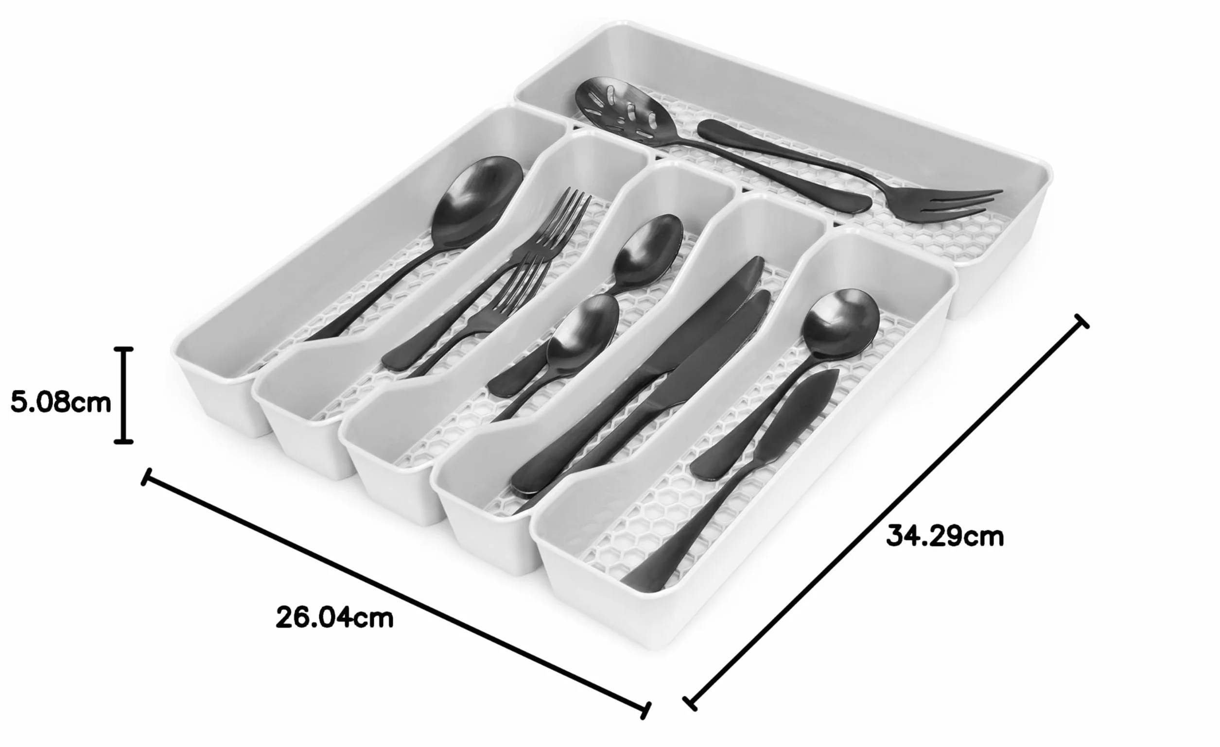 Spectrum Diversified Hexa rozszerzalna podzielona szuflada organizer taca nowoczesne sztućce kuchenne, zastawa, uchwyt na sztućce, schowek na szafę, 10 x 16, szary szary