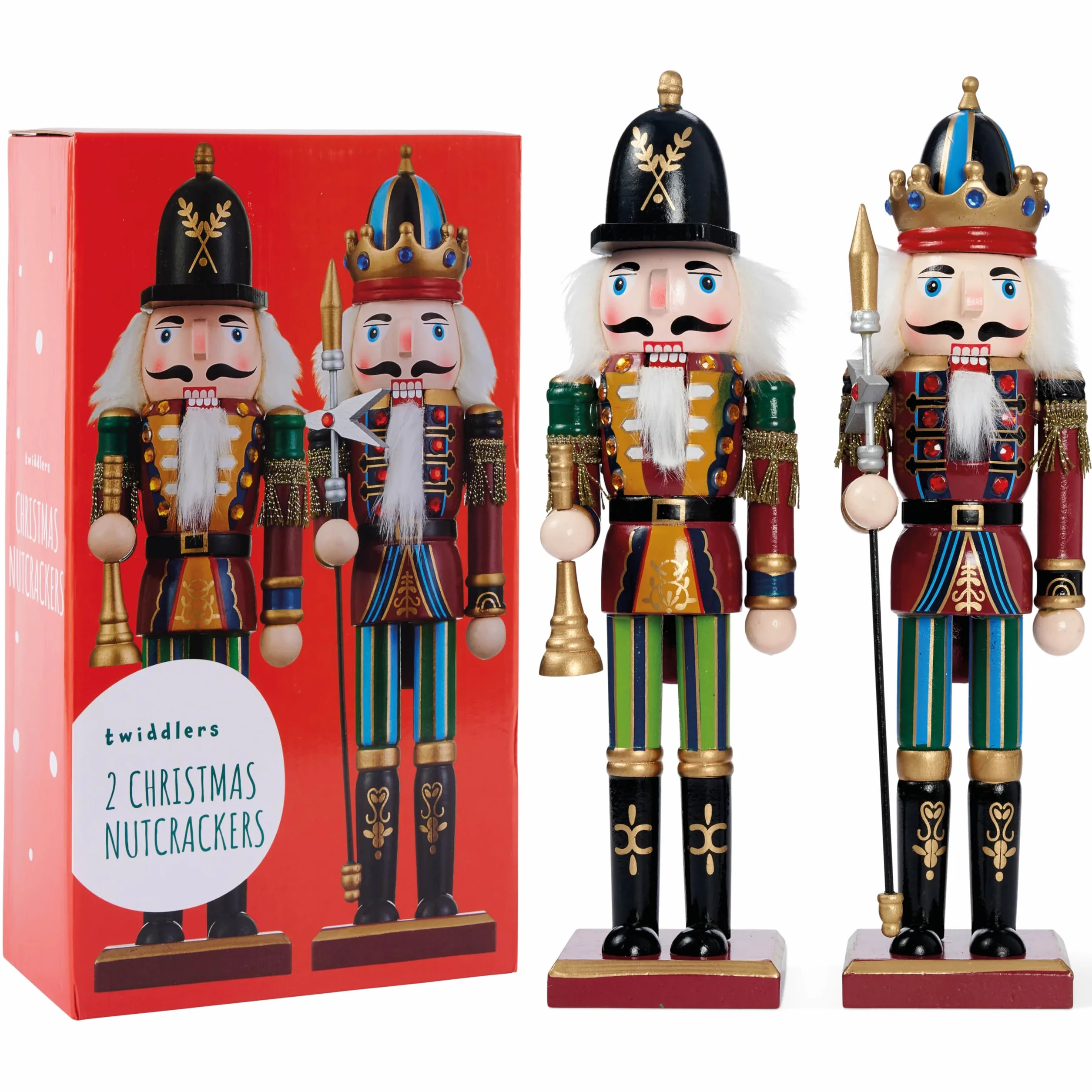 THE TWIDDLERS 2 duże drewniane figurki dziadka do orzechów, 30 cm – klasyczna dekoracja bożonarodzeniowa