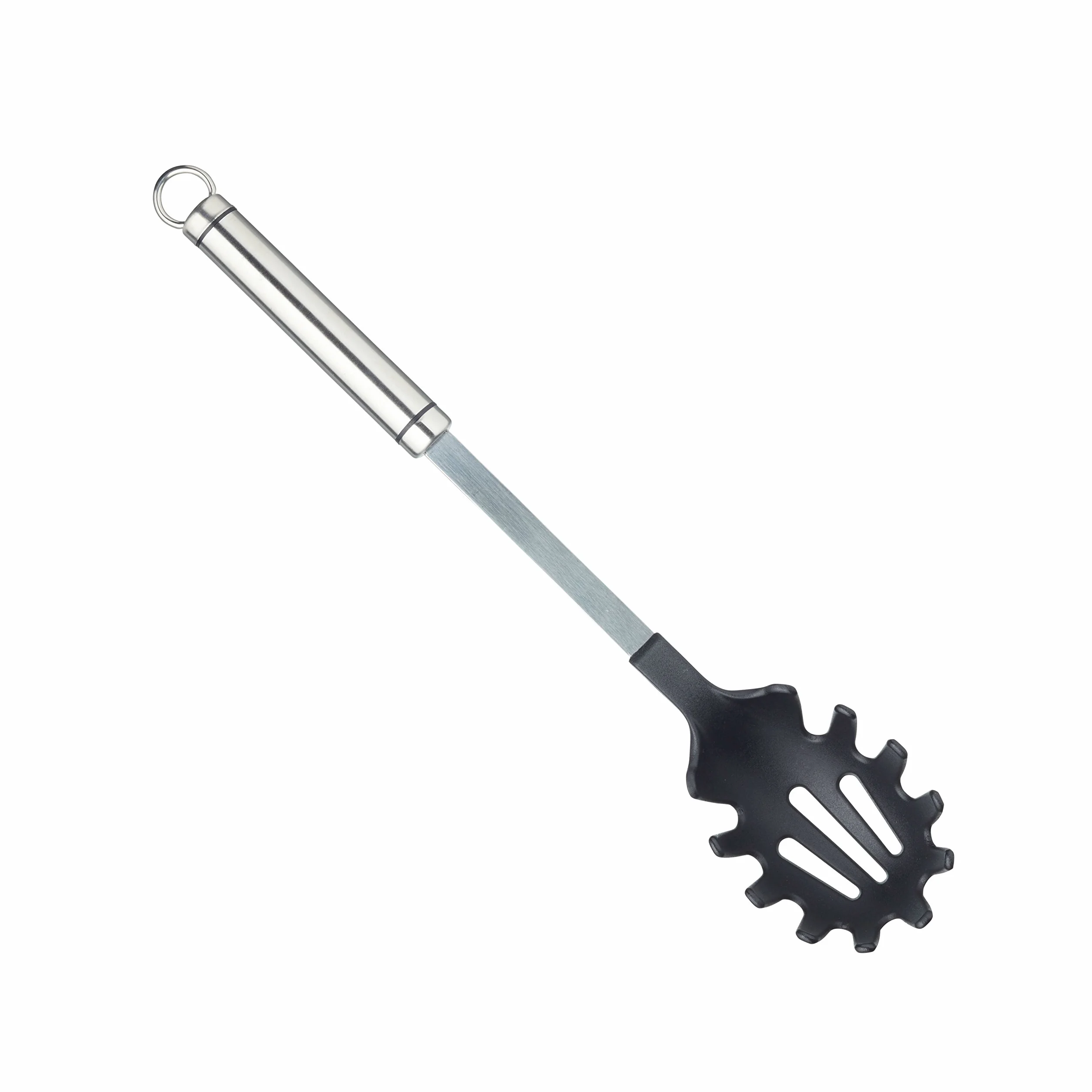 KitchenCraft Professional, Łyżka do Serwowania Spaghetti / Makaronu z Nylonową Główką o Nieprzywierającej Powłoce, Stal Nierdzewna, 35 cm, Kolor Srebrny / Czarny