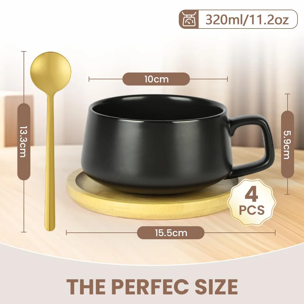 Zestaw filiżanek do cappuccino porcelanowych 4 szt. 280 ml ceramiczny