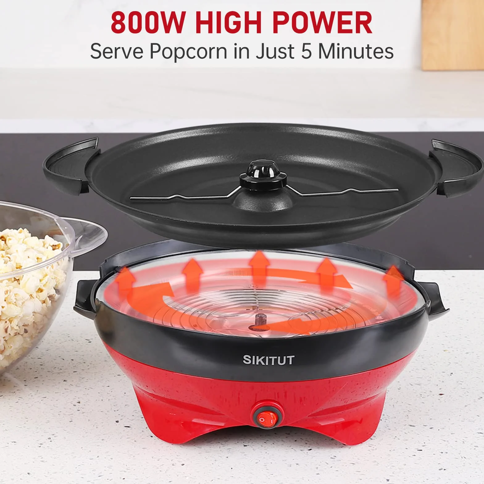 Maszyna do robienia popcornu, domowa maszyna do popcornu z powłoką zapobiegającą przywieraniu i zdejmowaną powierzchnią grzewczą, 5 l, z uchwytami Cool-Touch, dwa kubki pomiarowe, tworzywo