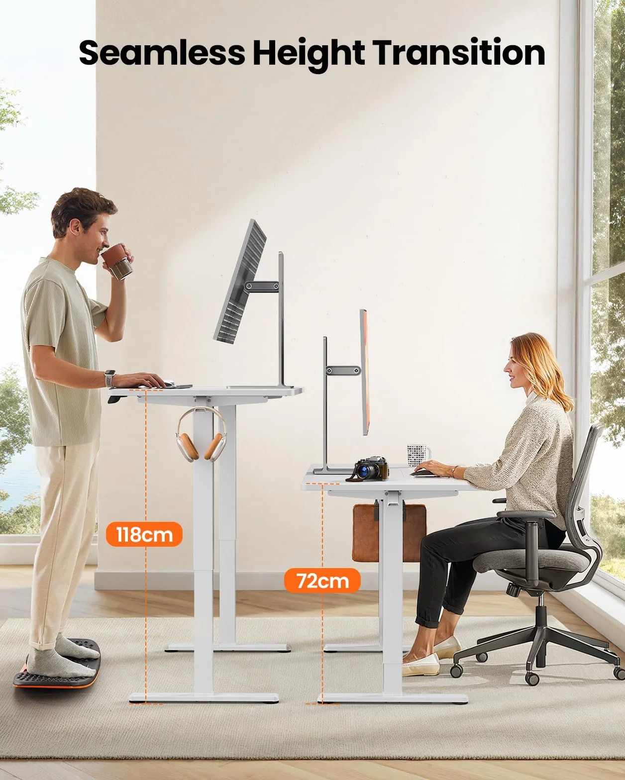 ErGear Elektryczne Biurko Stojące z Regulacją Wysokości 120 x 60 cm, Biurko Sit-Stand z 4-Przyciskowym Panelem Pamięci, Biurko do Domowego Biura z Panełem Łączeniowym