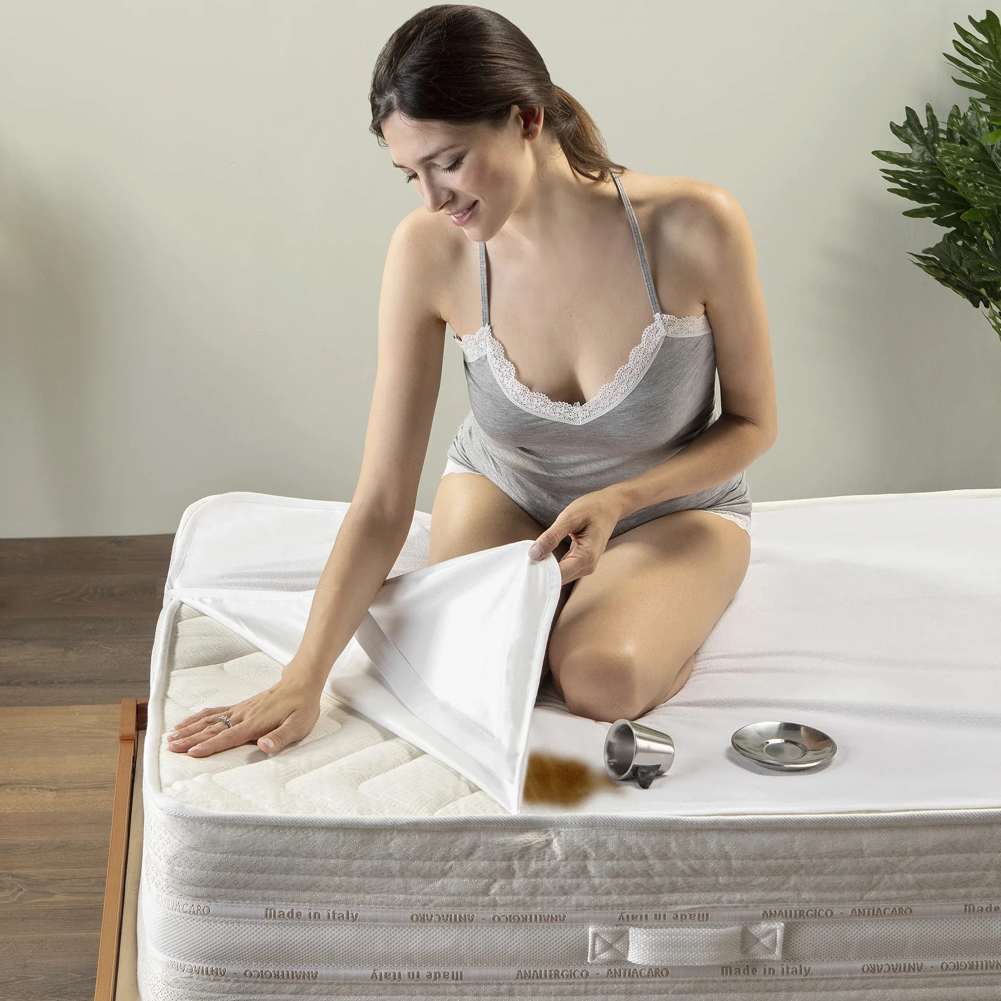Ochraniacz na Materac 160x200 Bawełniany Pokrowiec na Materac Wodoszczelna 100% Wodoodporny Nakładka na Materac Higieniczny i Oddychający Pokrowiec na Materac Antyalergiczna z 4 Gumkami na Rogach