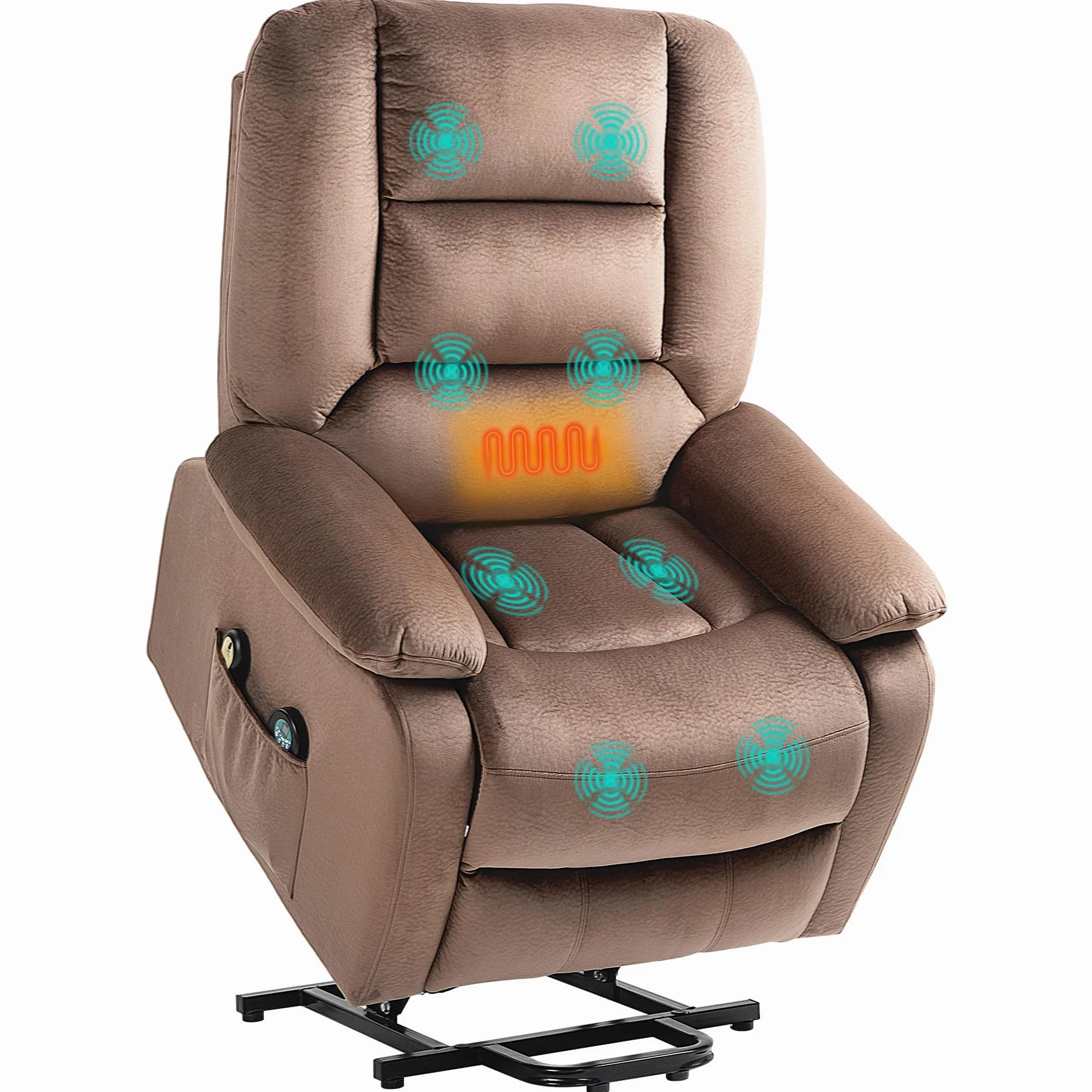 HOMCOM Fotel telewizyjny z funkcją wspomagania wstawania, elektryczny fotel relaksacyjny z funkcją leżenia, funkcja ogrzewania, fotel do masażu z pilotem zdalnego sterowania, kieszeń boczna, podnóżek