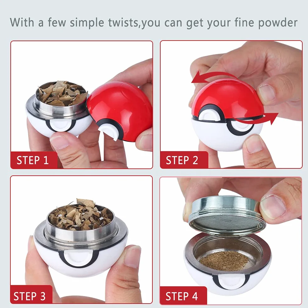 Poke Ball Herb Grinder,Spespo Spiece Milll,3 Parts 55 mm Portable Zinc Alloy Grinder