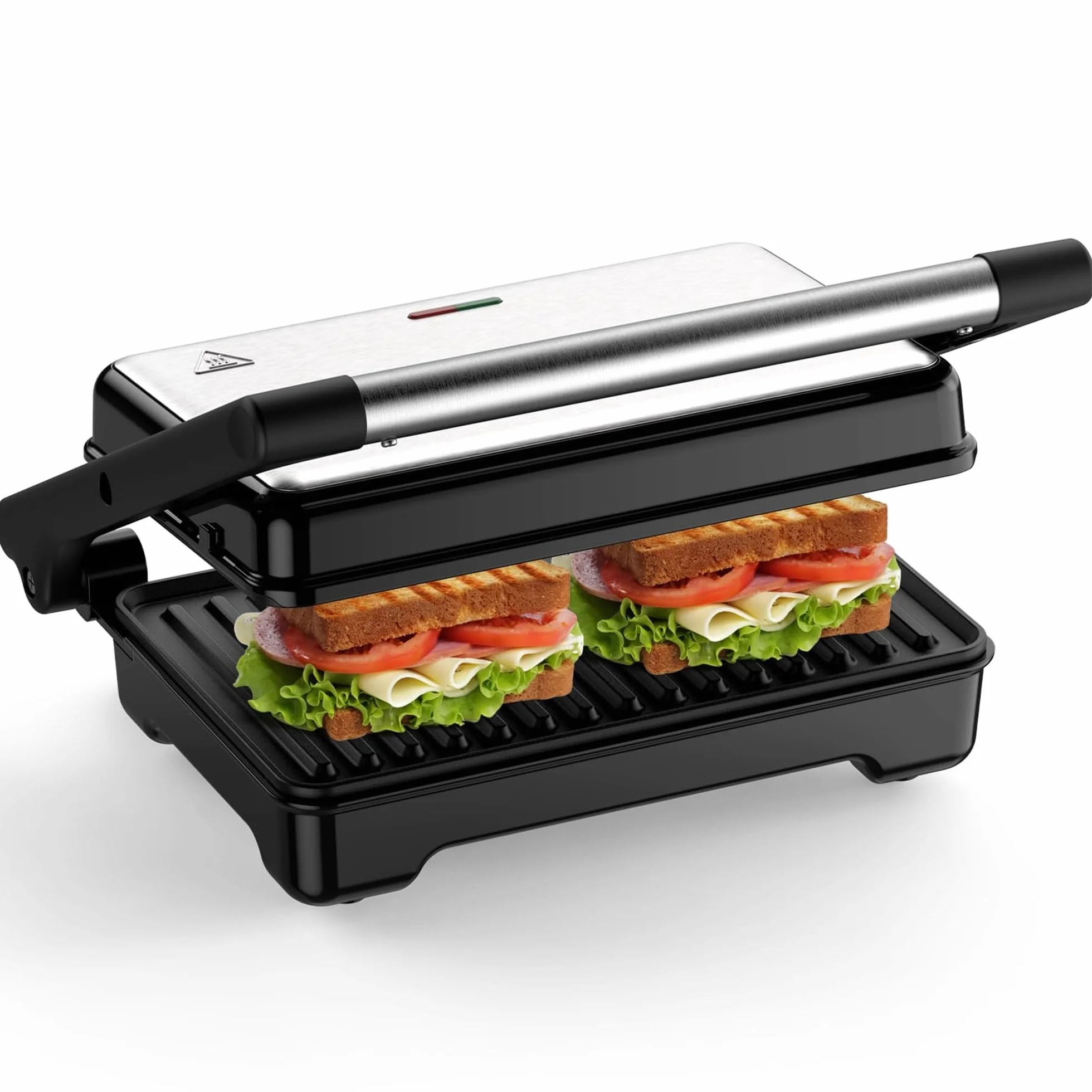 YASHE Opiekacz do Kanapek, 1500W Grill Panini, XXL Płyty Nieprzywierające, Automatyczna Kontrola Temperatury, Lampki Sygnalizacyjne, 2 Plastry