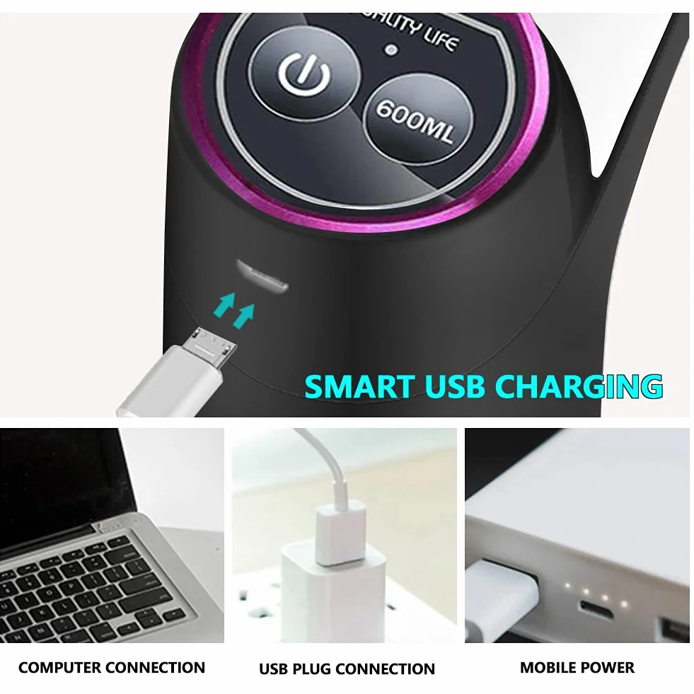Eachbid Dozownik wody, podwójny, ładowany przez USB, do uniwersalnych butelek 2-5 l, czarny