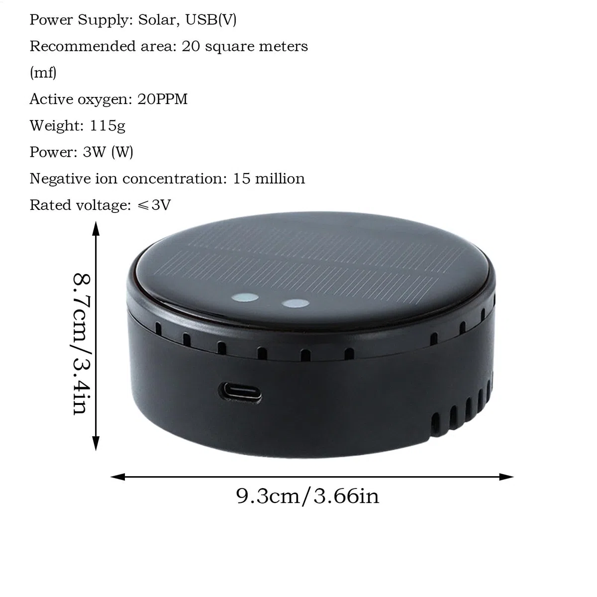 Car Air Purifier Odor Eliminator, Solar Portable HEPA Air Freshener, kompaktowy design, kabel USB, do pojazdów, sypialni, toalety, małego domu deodorizing 3,43 x 3,66 x 1,42 cala