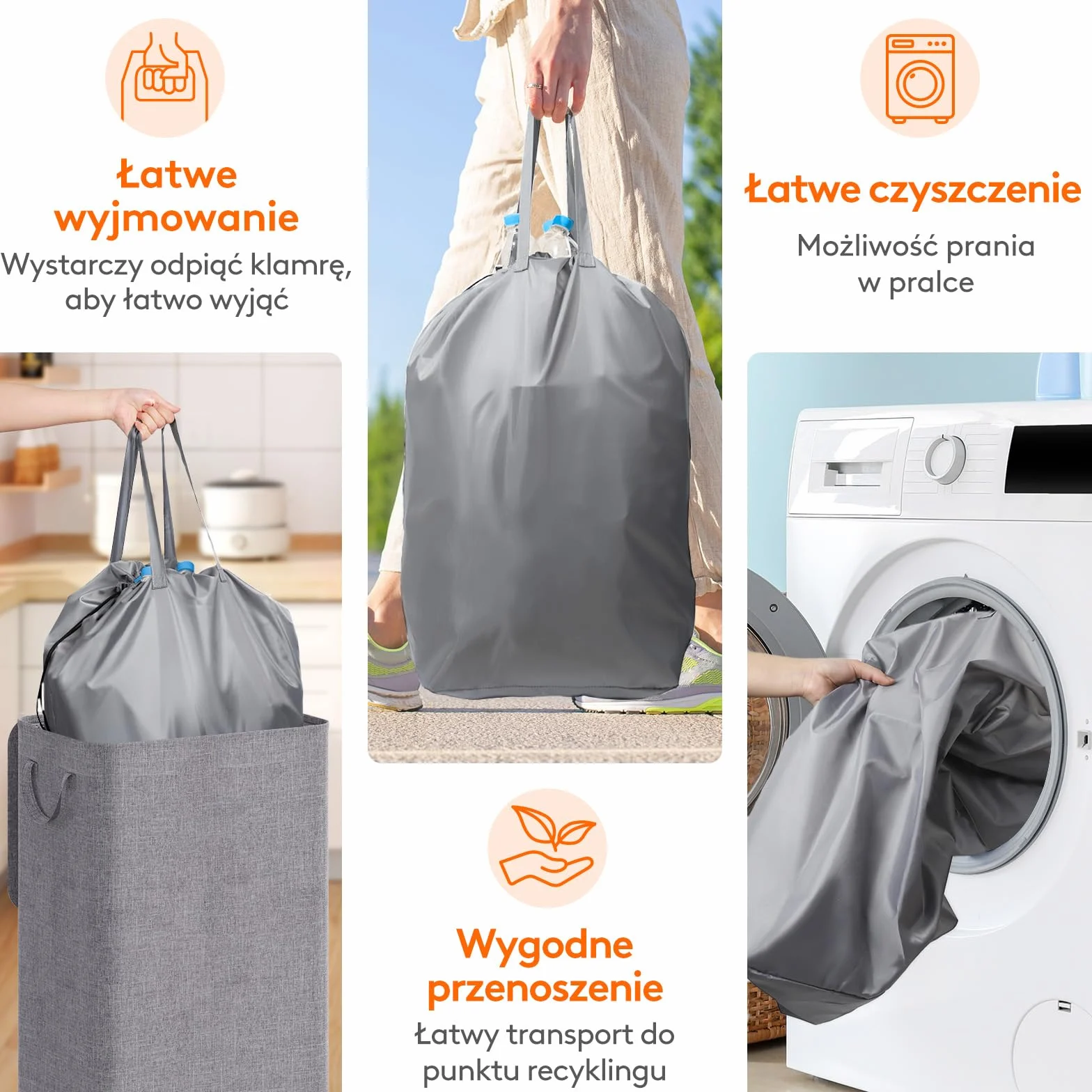 Lifewit 120 l pojemnik kolekcjonerski z pokrywką, organizator, torba na butelki, szary