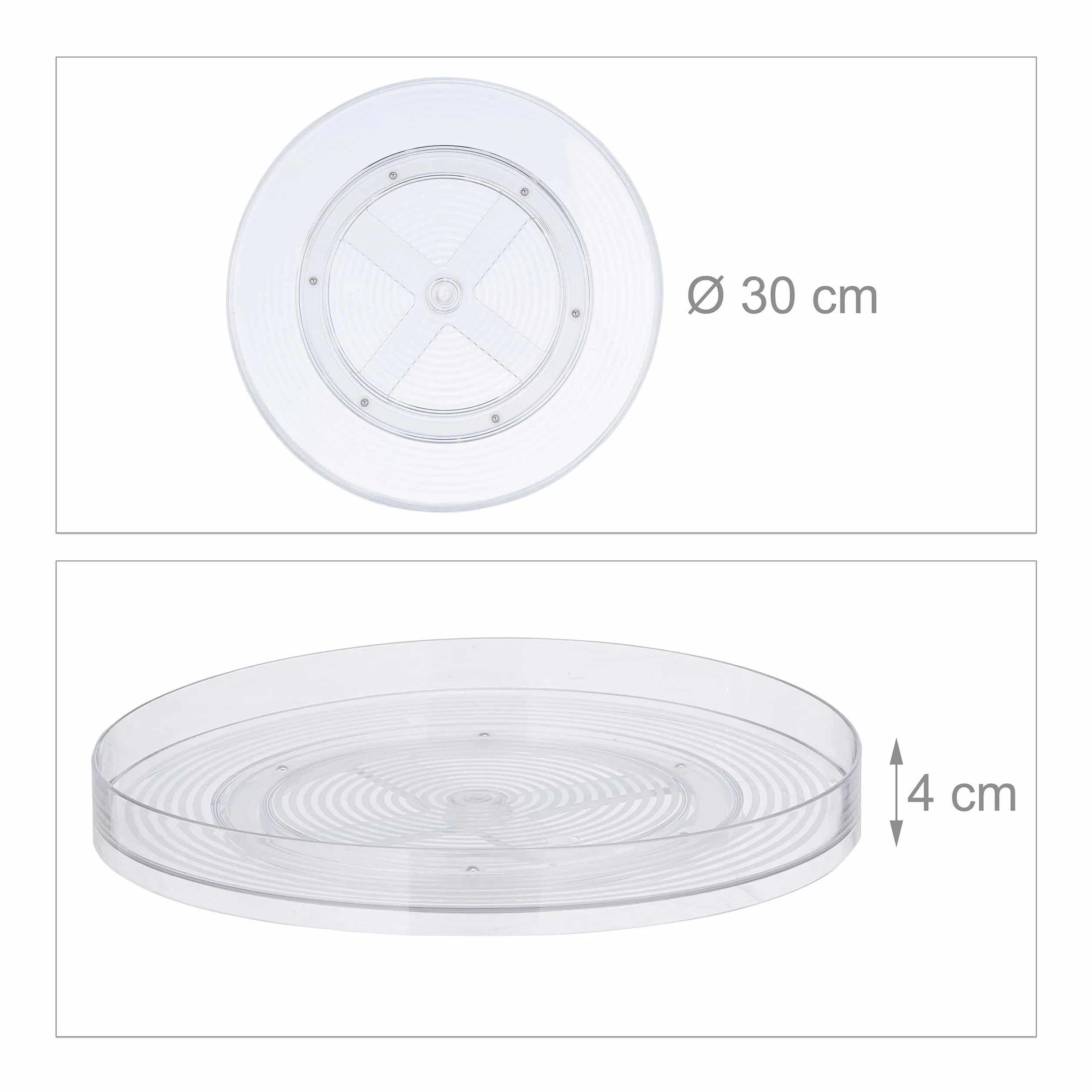 Relaxdays Talerz obrotowy 30 cm organizer na lodówkę z krawędzią przezroczysty