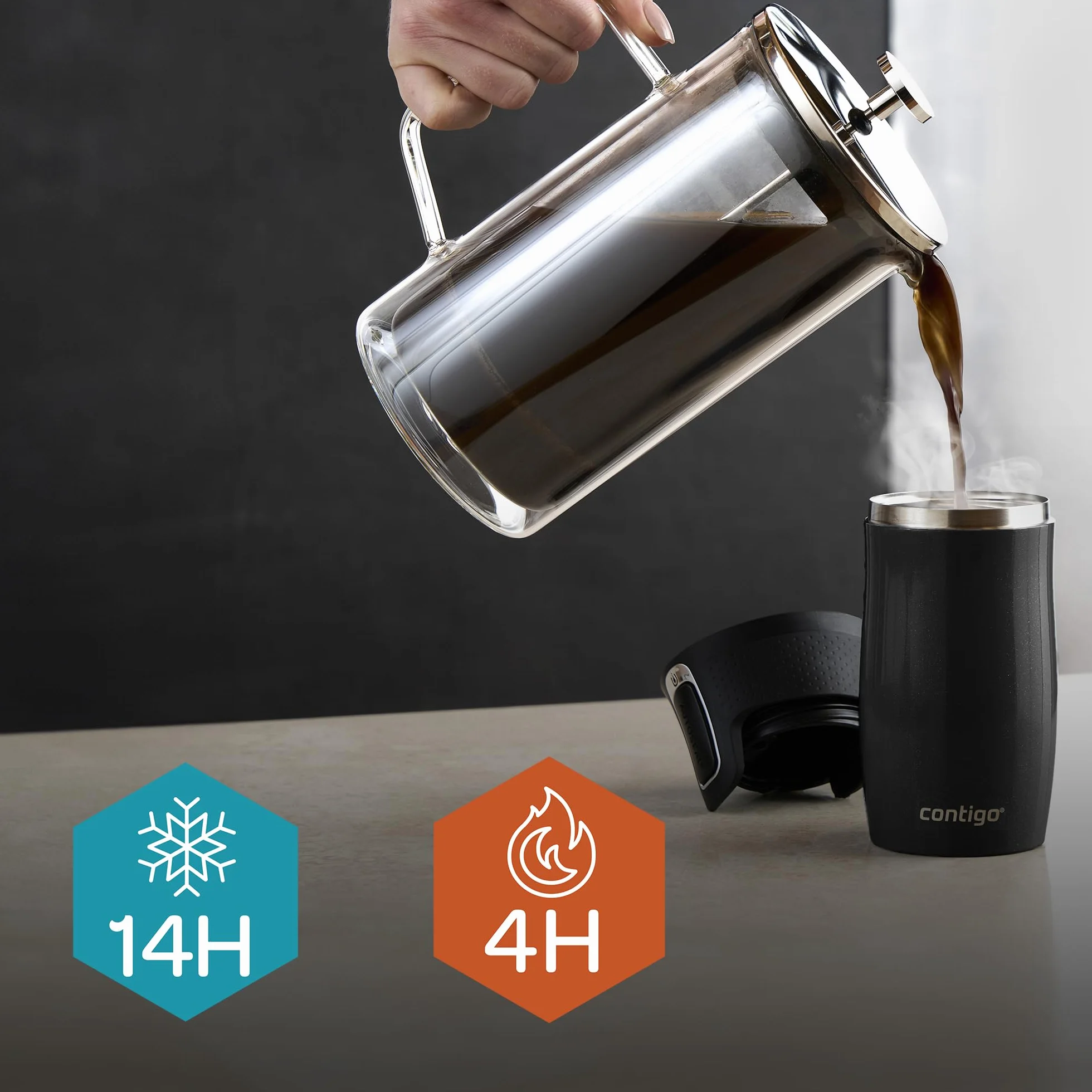 Contigo West Loop Mini Autoseal Kubek podróżny, ze stali nierdzewnej, termos próżniowy, szczelny kubek, kubek na kawę na wynos, z łatwą do czyszczenia, bez BPA, lukrecja, 300 ml
