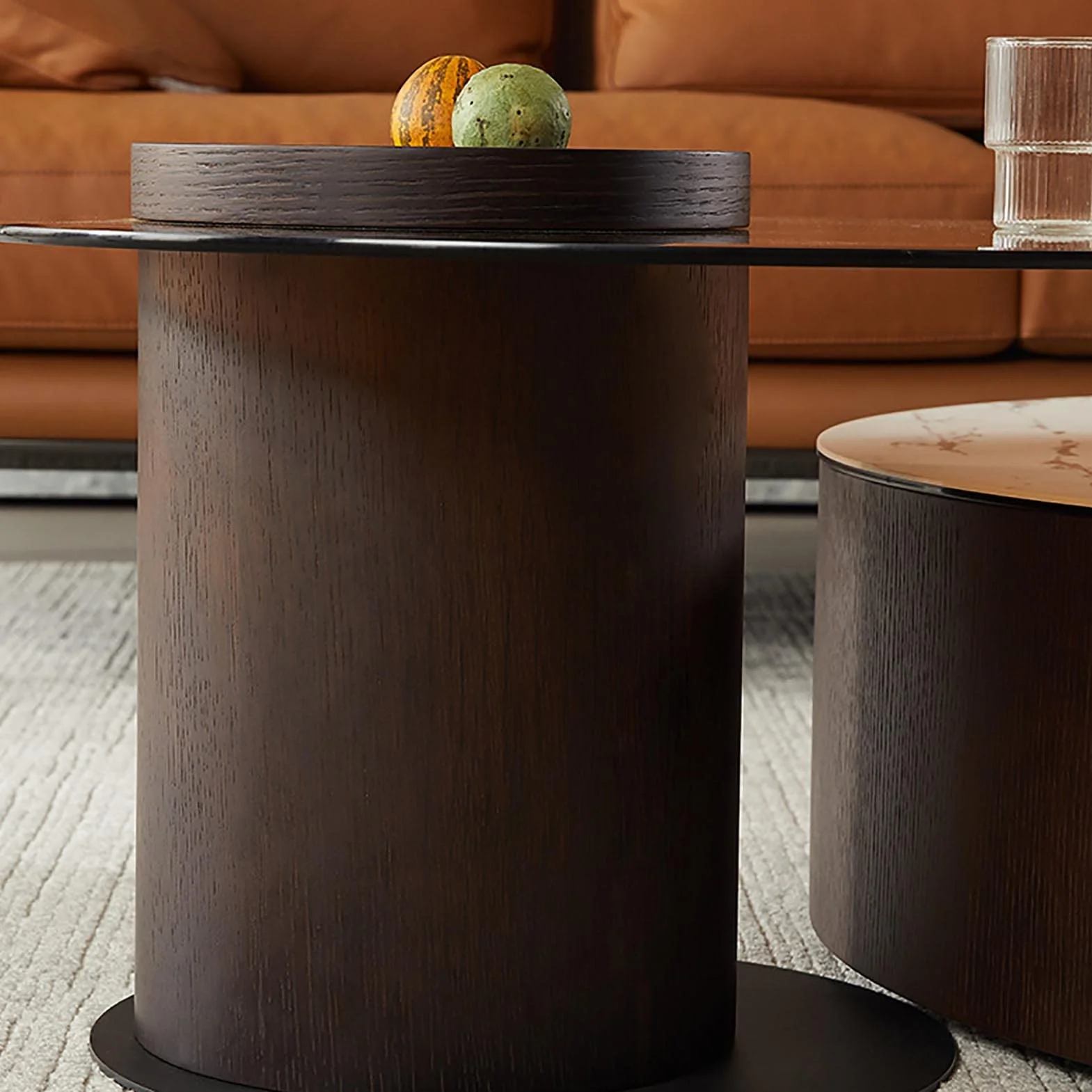 WestUx Nowoczesny okrągły stolik kawowy, zestaw dwóch stolików bocznych Mid Century Minimalist, szklany blat, do salonu, sypialni, biura, 90+60cm