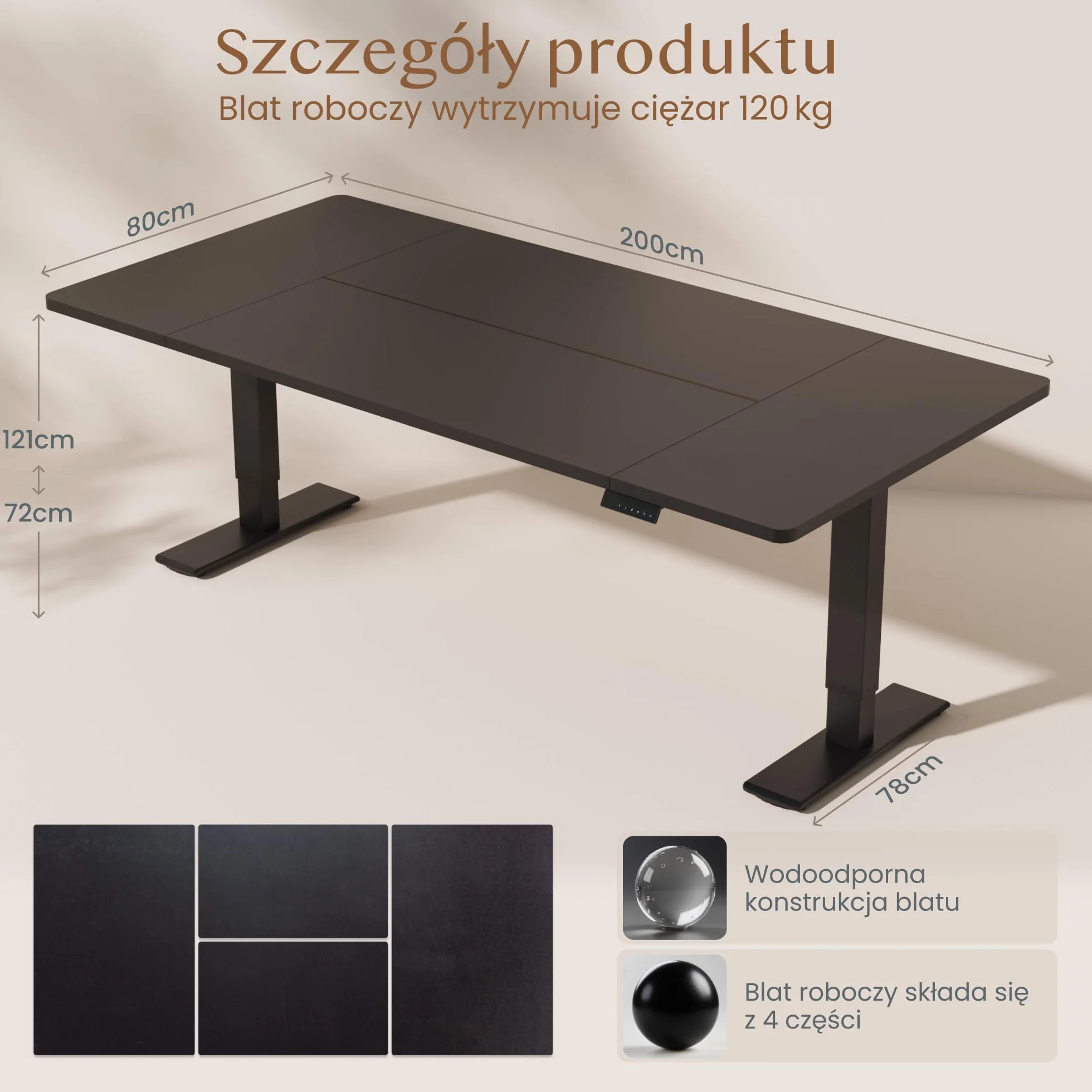 FLEXISPOT QB2 Elektryczne biurko regulowane 2 silniki 200 x 80 cm z regulacją wysokości, siedząco-stojące, z panelem smart 4 pamięci i systemem antykolizyjnym (Czarny + Czarny, 200 x 80 cm)