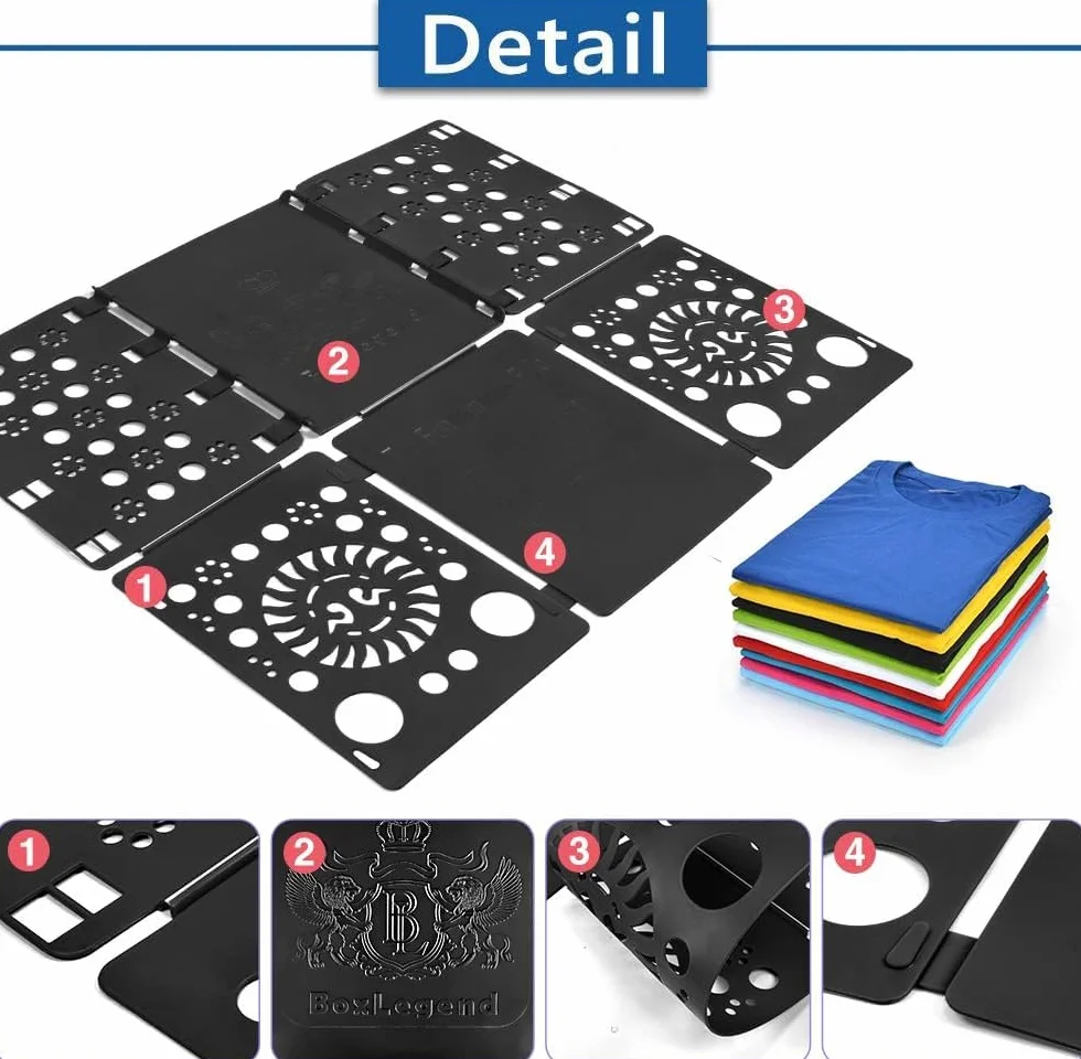 BoxLegend Shirt Folding Board T Shirt Clothes Folder Durable Plastic Laundry folders Folding Boards Flipfold, with a Delicate Gift Box and a 3-Layer Stackable Closet Organizer (Black)