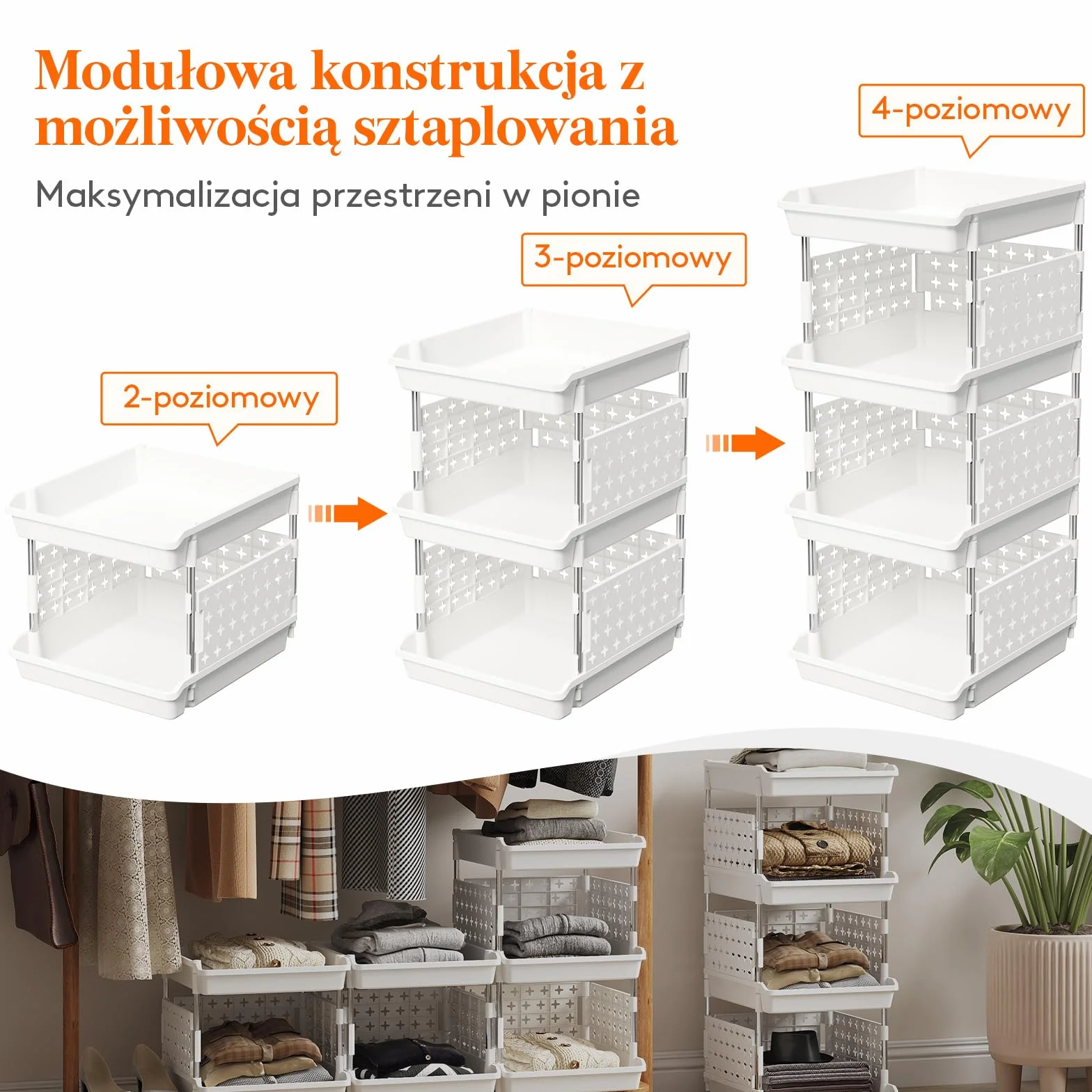 Pudełka do przechowywania Lifewit, 4-poziomowy plastikowy stojak na szafę, szafkę na warzywa, organizer do przechowywania w szafie, biały, 35 x 30 x 72 cm