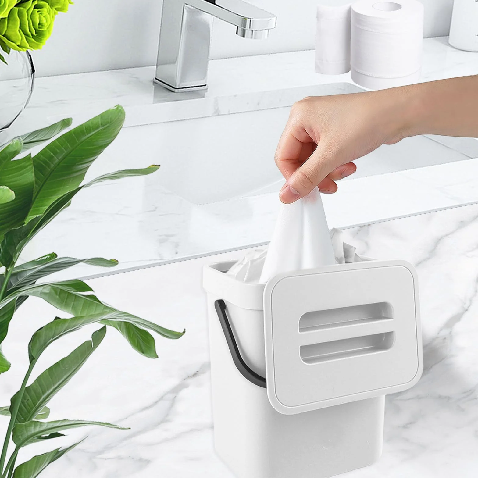 Mały kosz na kompost do kuchni, wiszący kosz na śmieci ekologiczny, na blat roboczy, pojemnik z pokrywką, kompostownik, do użytku w pomieszczeniach, 3 l, biały
