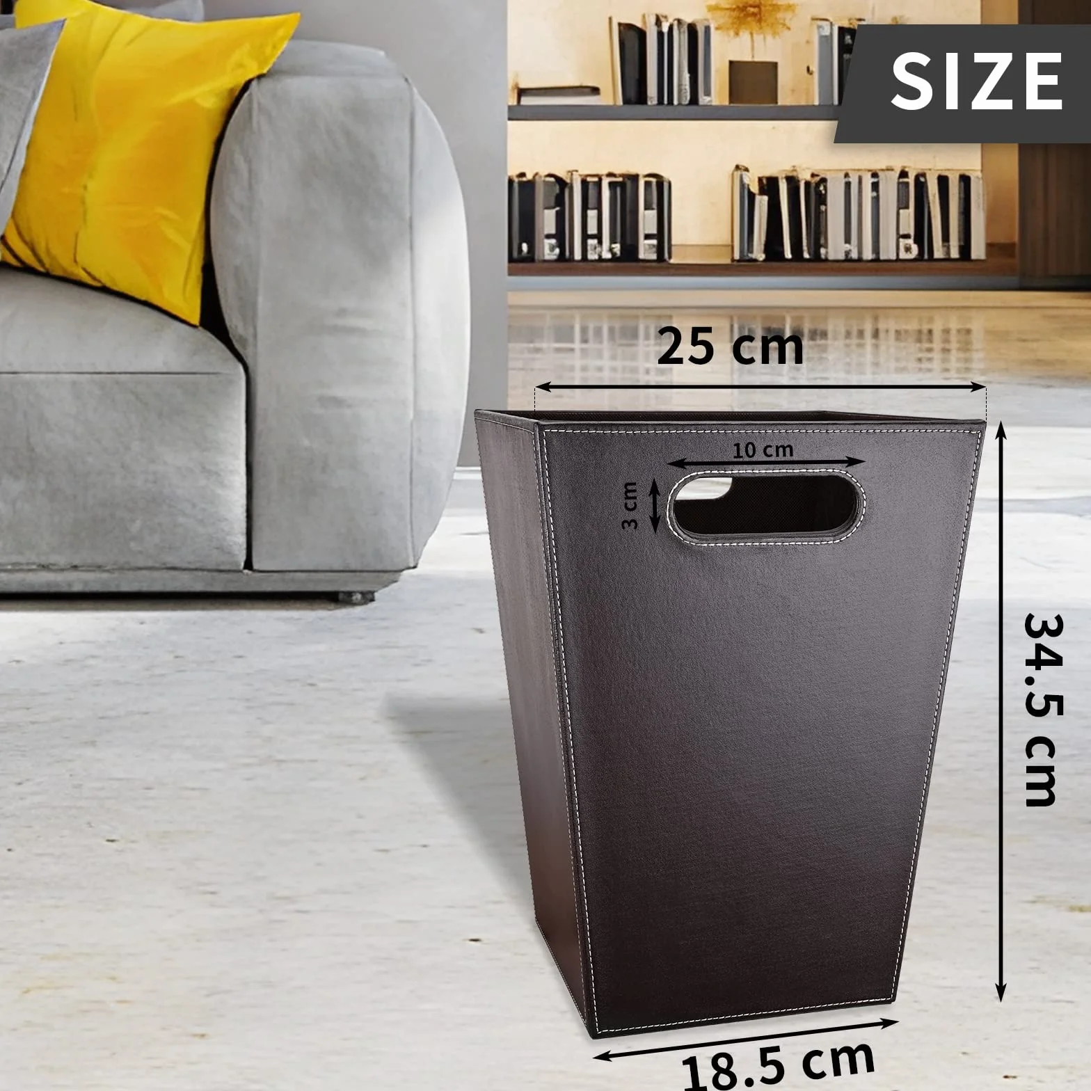 GORESE Brązowy skórzany kosz na papier biurowy, nowoczesny design, do kuchni, łazienki, biura (kwadratowo-brązowy)