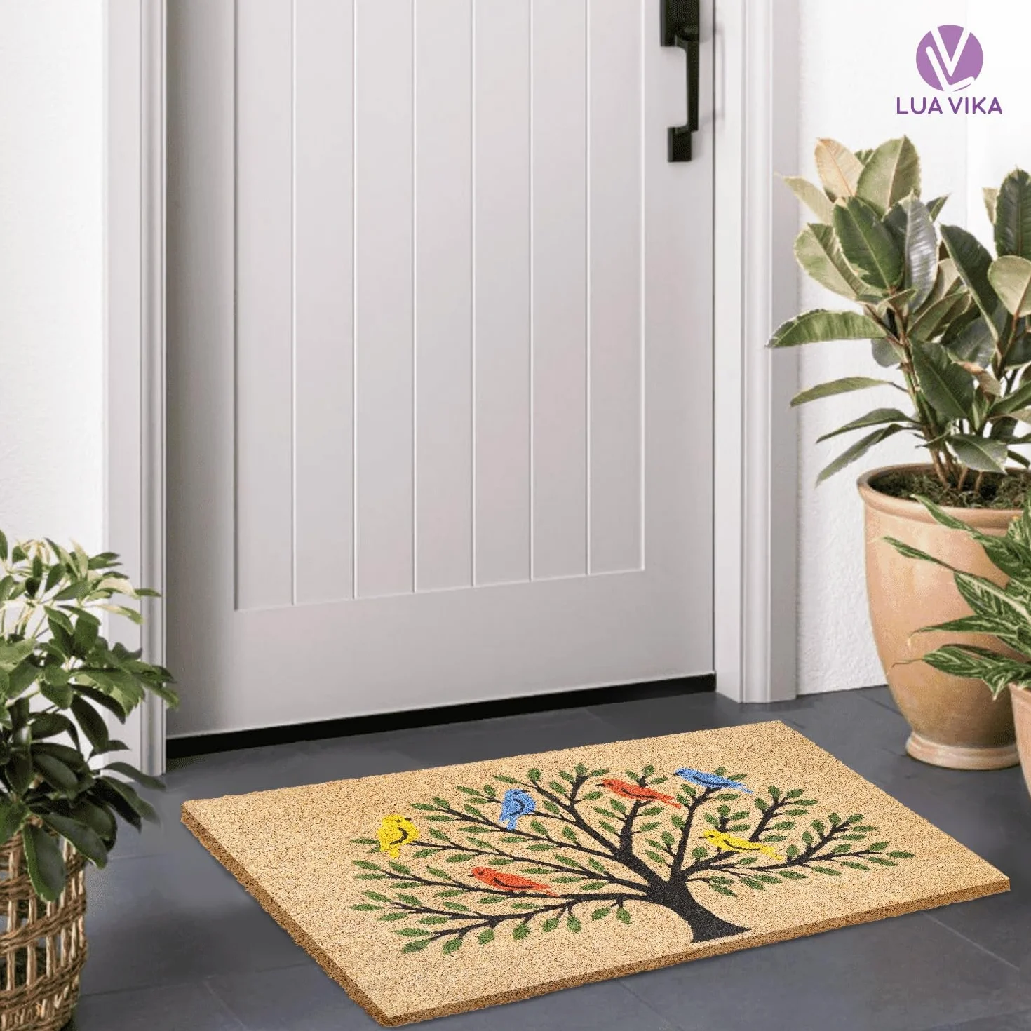 Wycieraczka z włókna kokosowego - drzewo ptaków - 40 x 70 cm - wycieraczka zewnętrzna - wycieraczka pod drzwi wejściowe na zewnątrz - wycieraczki na zewnątrz
