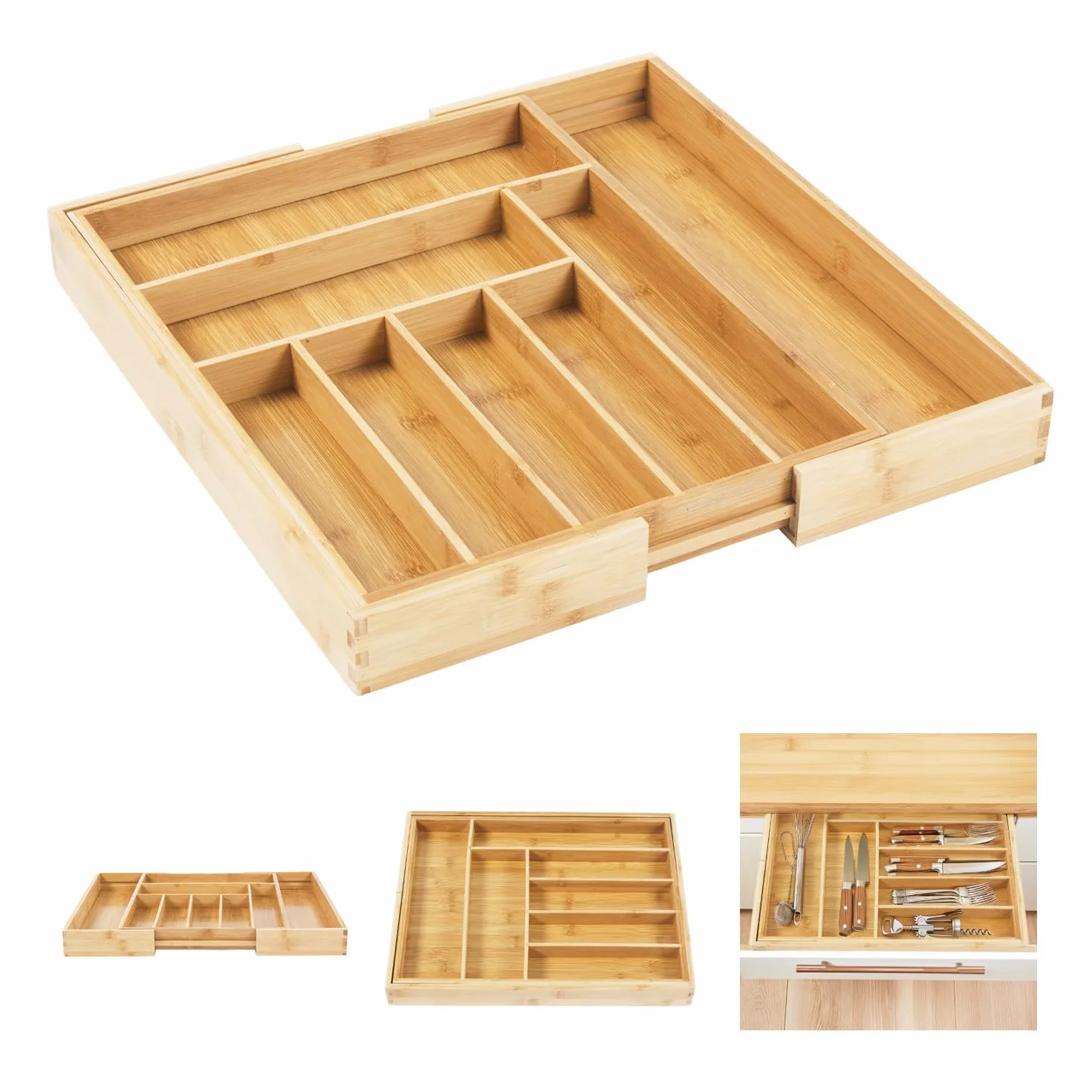 Rozsuwany bambusowy organizer na sztućce GreenBlue, 325-500x430x45mm, GB379