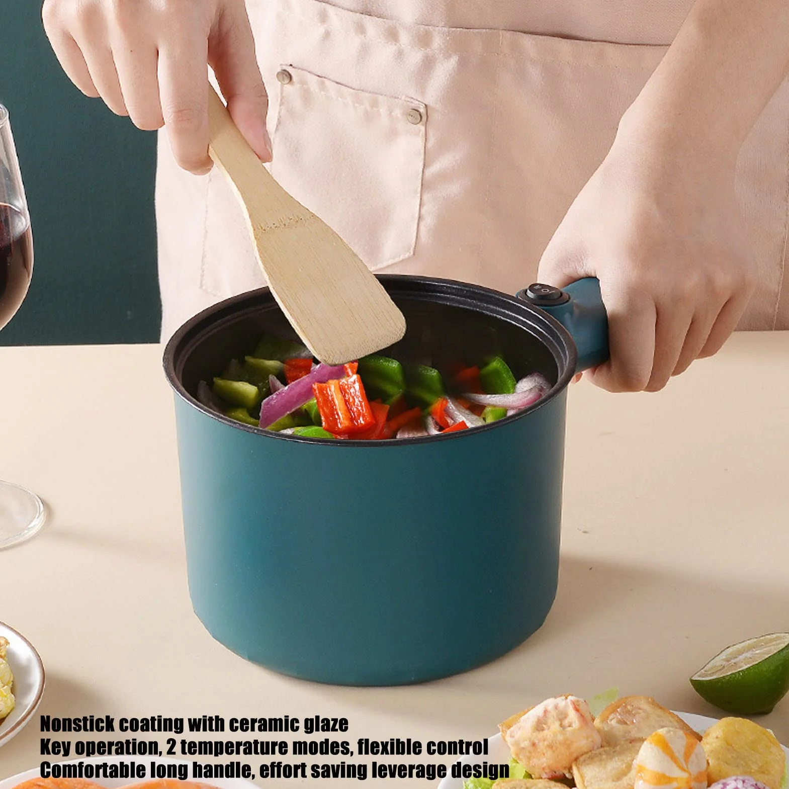 Hotpot Elektryczny Garnek do Gotowania, 1.8L Multicooker z D?ug? R?czk? i Pokrywk?, 180W, do Makaronu i Potraw, Idealny dla Student¨®w, 220V