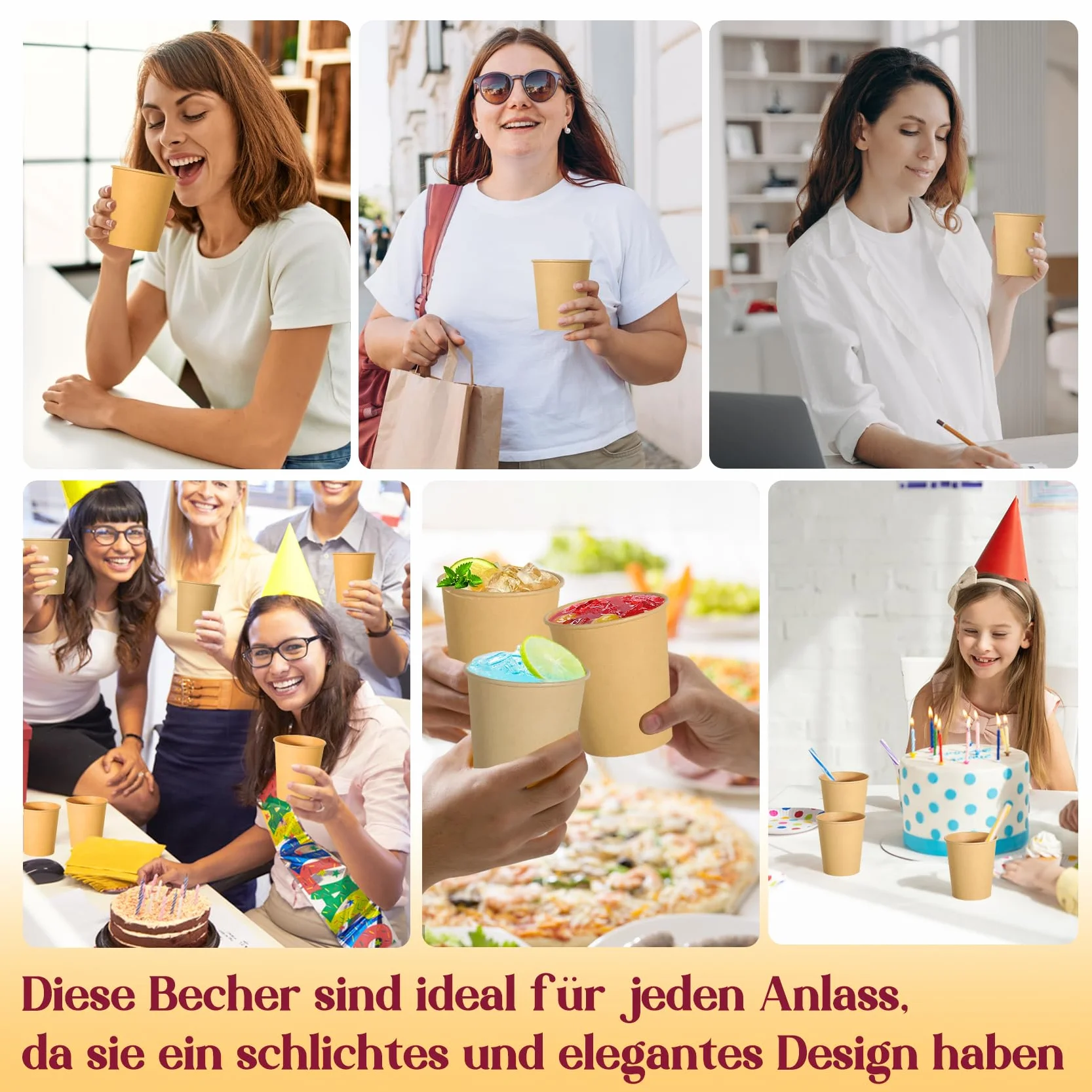 Kubek do kawy, 100 sztuk, kartonowe kubki do kawy, 210 ml, jednorazowe, szklanki do herbaty, kubki kartonowe, do gorących i zimnych napojów, brązowe