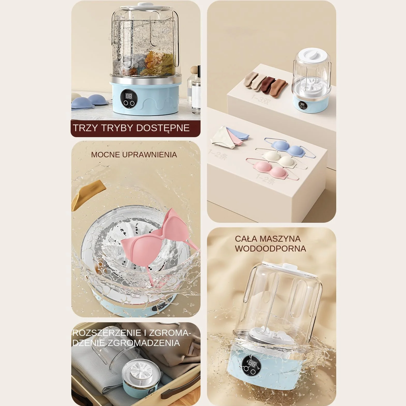 Underwear Washer, Mini Washing Machine, 3-Mode Cleaning Function Compact Foldable Design, Portable Laundry Solution for Apartment, Travel, Dormitory, Camping, RV Use Daily Clean 5.59x8.35in
