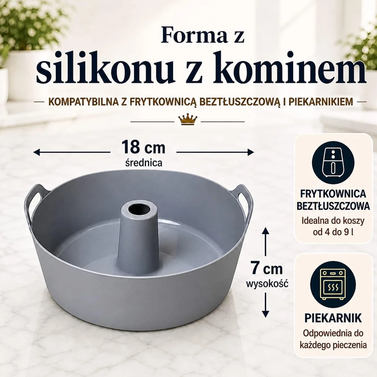 Forma silikonowa do pieczenia 18 cm do airfryera i piekarnika – bez BPA – forma do babki Moljaus – akcesoria do frytkownicy beztłuszczowej