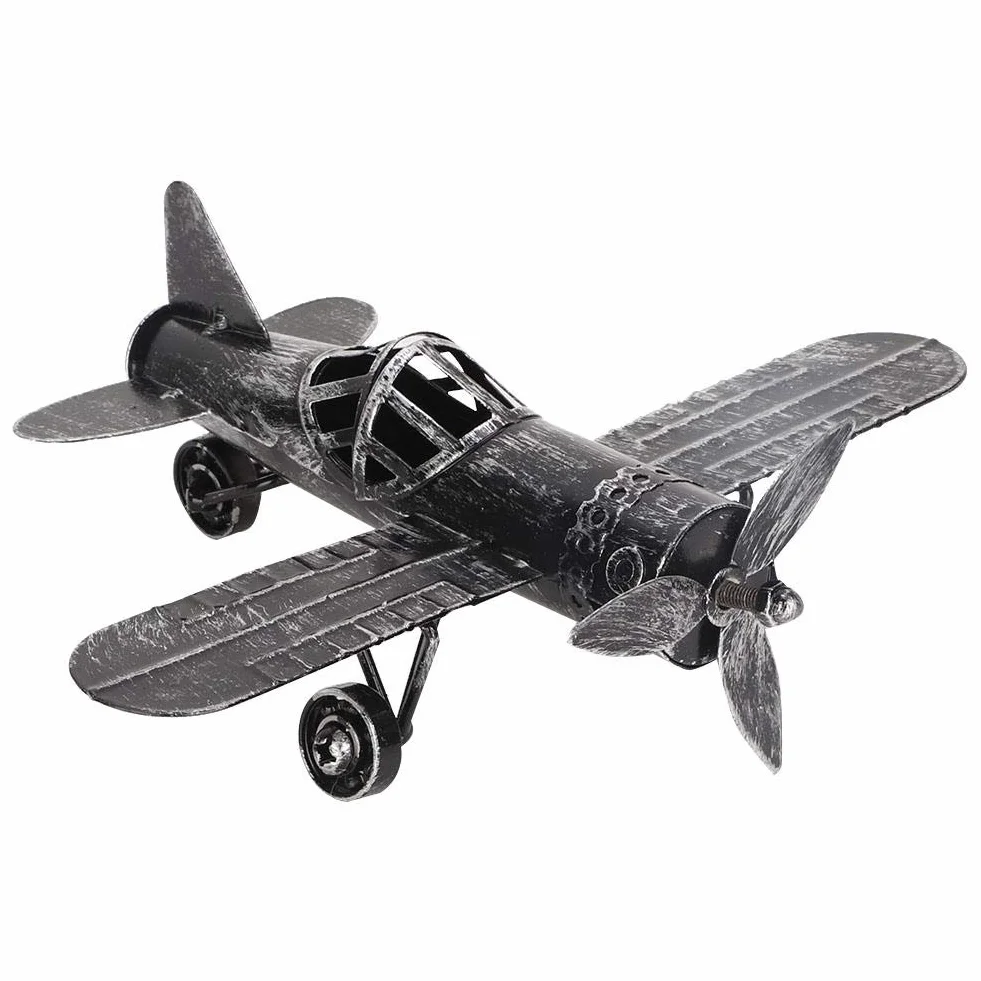 Hztyyier Vintage samolot model z kutego żelaza samolot dwupłaszczyzna do zdjęć rekwizyty Boże Narodzenie dekoracja domu ozdoba (czarny)