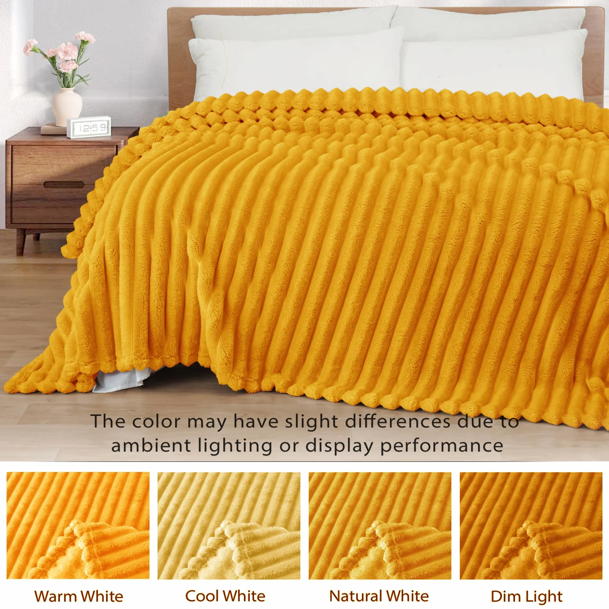Exclusivo Mezcla Flanelowy koc polarowy queen size 230 x 230 cm musztardowy żółty