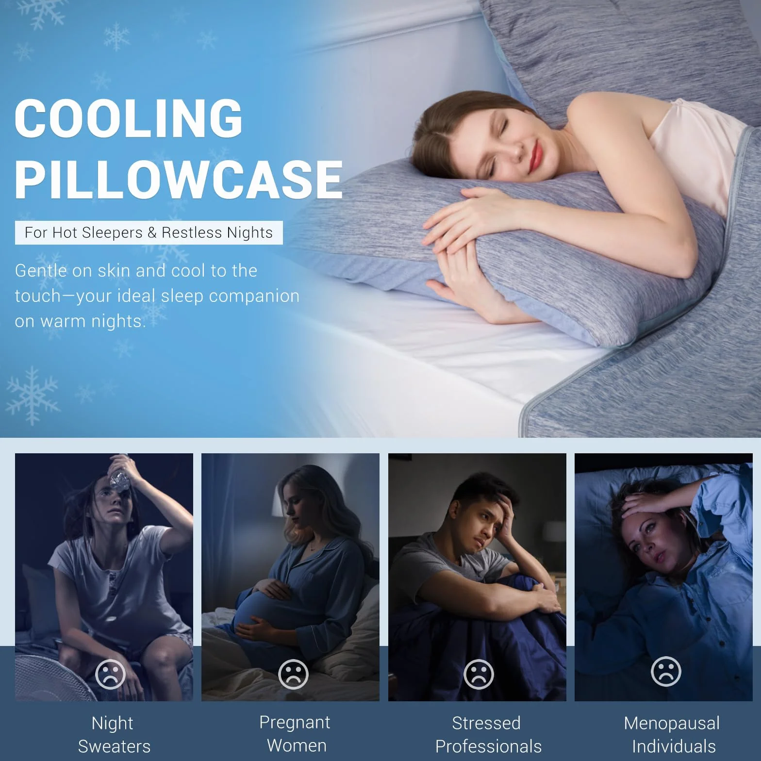 Elegear Chłodzące poszewki na poduszki, 2 sztuki, letnie fajne poszewki na poduszki do gorącego snu, obustronne Arc-Chill Q-Max 0,43 włókno chłodzące i 100% bawełna, miękka, oddychająca, ukryty zamek