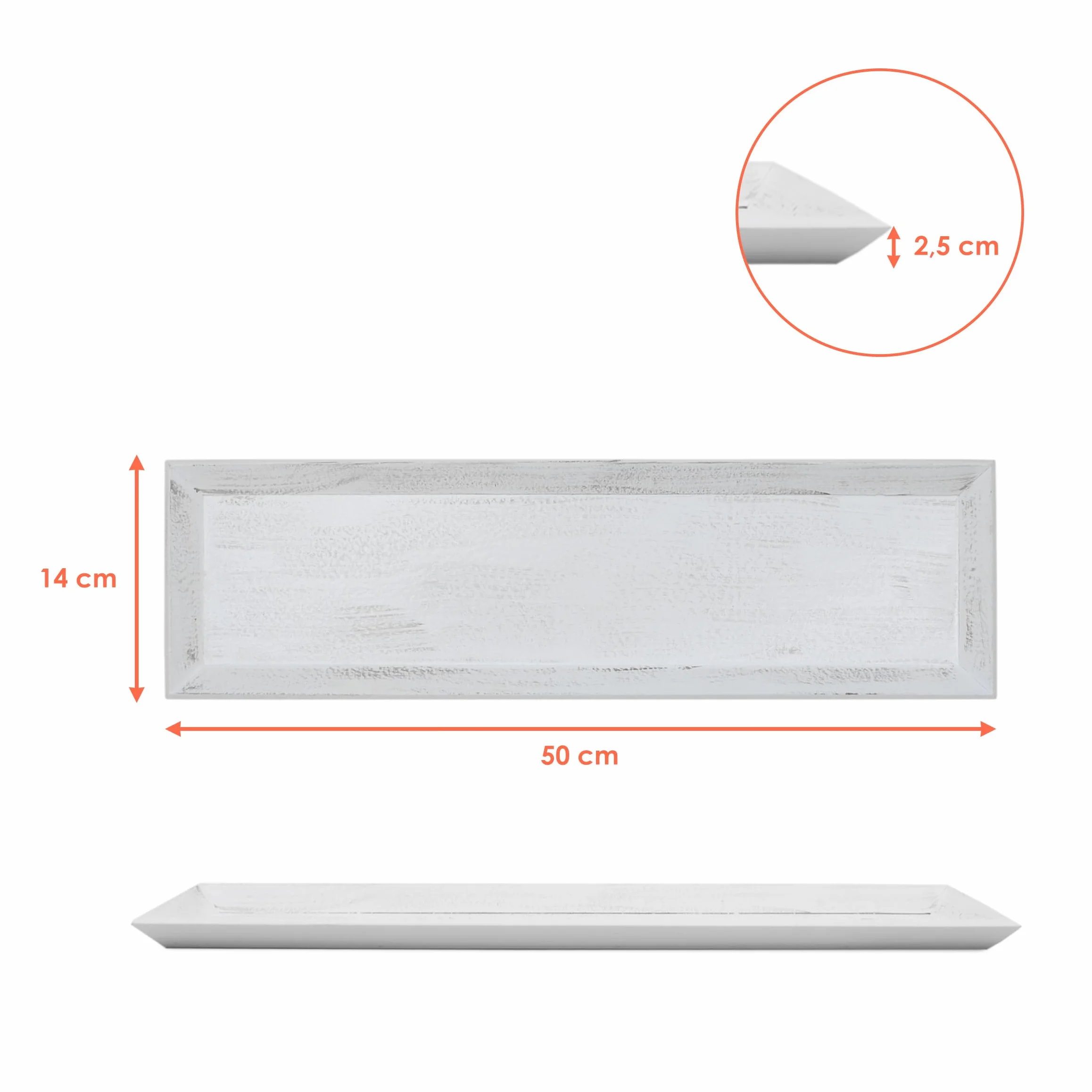 Drewniana taca w stylu vintage Shabby biała 50 x 14 cm dekoracyjna prostokątna na świece