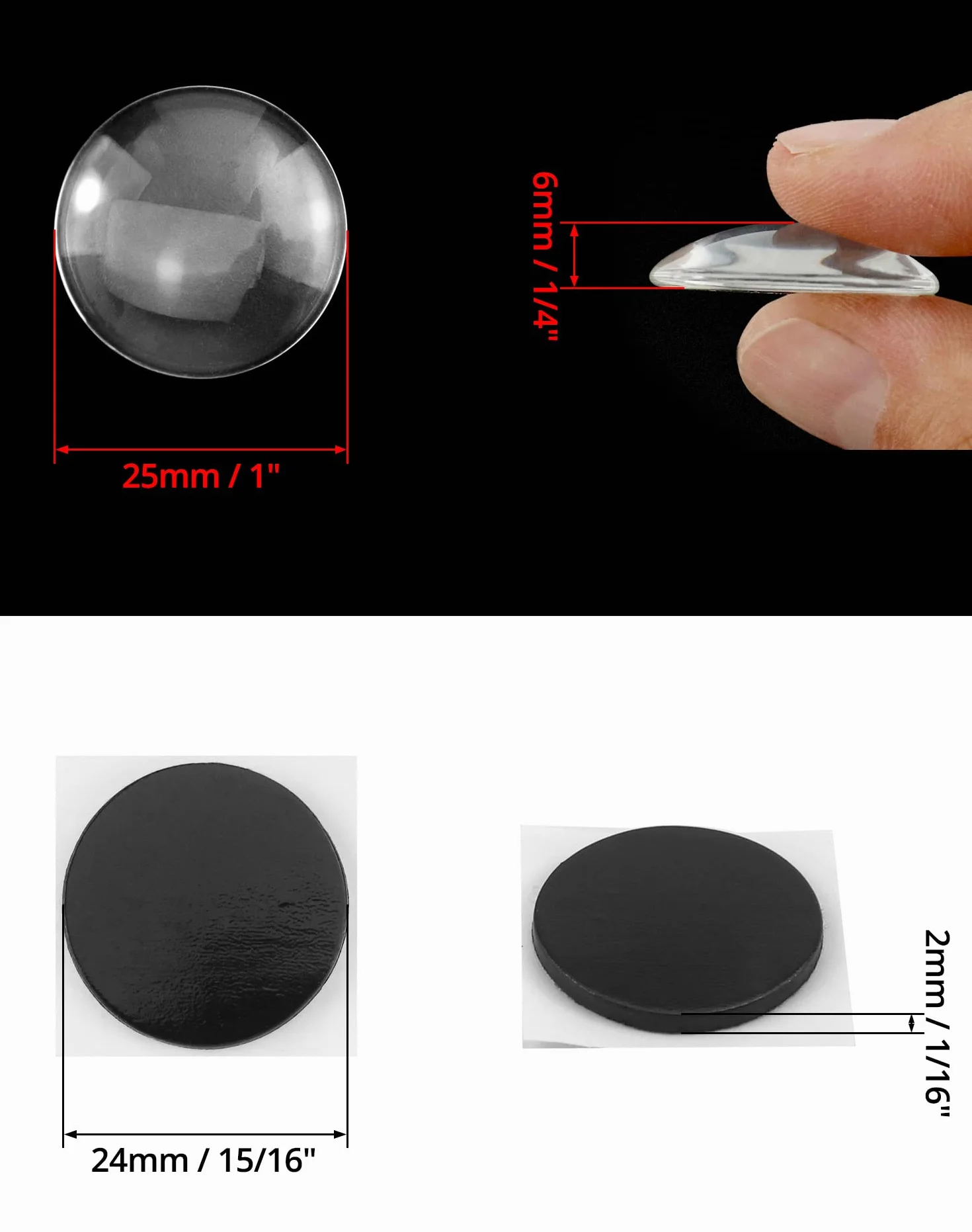 QWORK® 180 szt. Puste szklane kaboszonowe i okrągłe magnesy z samoprzylepnym do rękodzieła, małe magnesy na lodówkę i tablicę (25 mm)