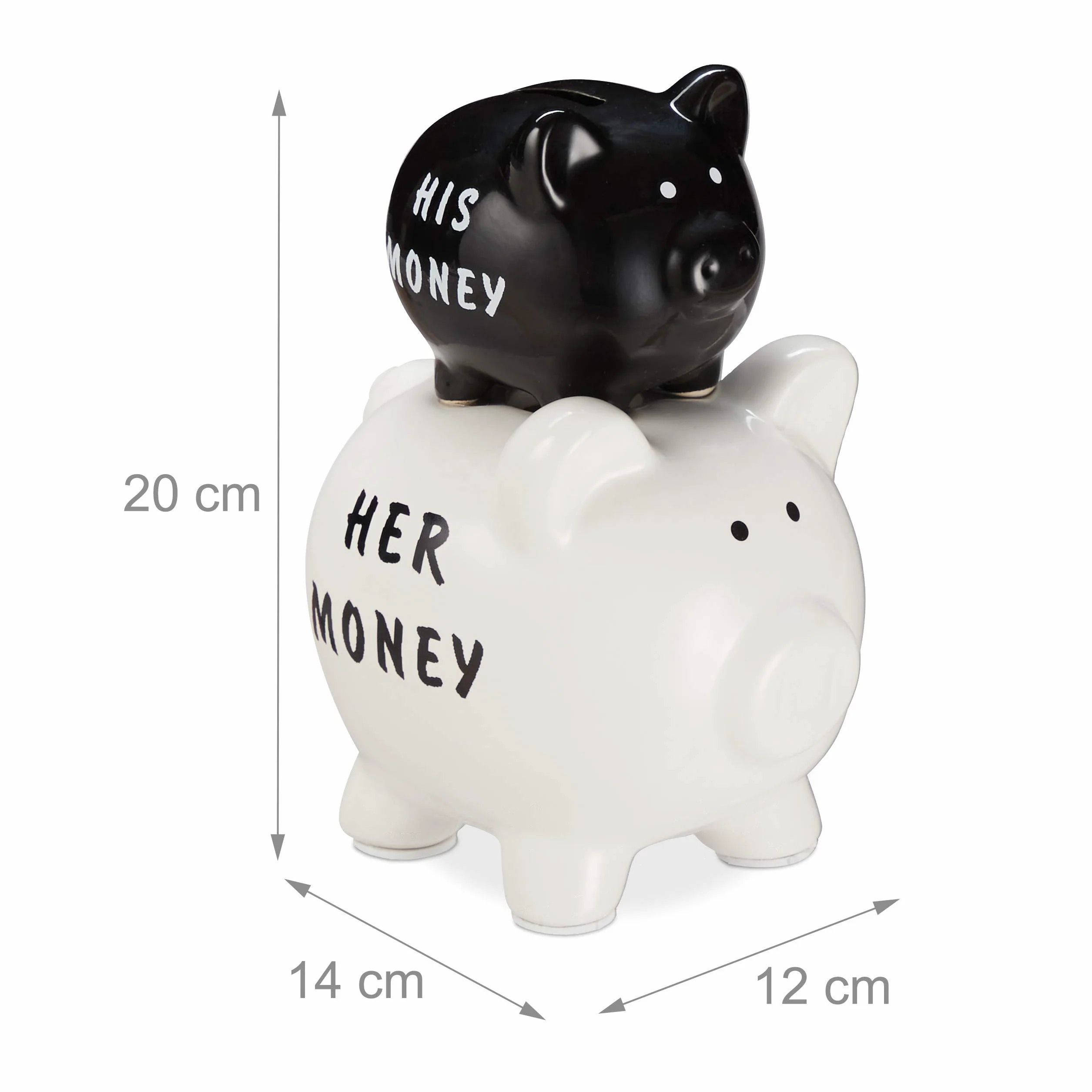 Relaxdays His & Her Money Świnka Skarbonka, Czarny/Biały, 2 Szt.