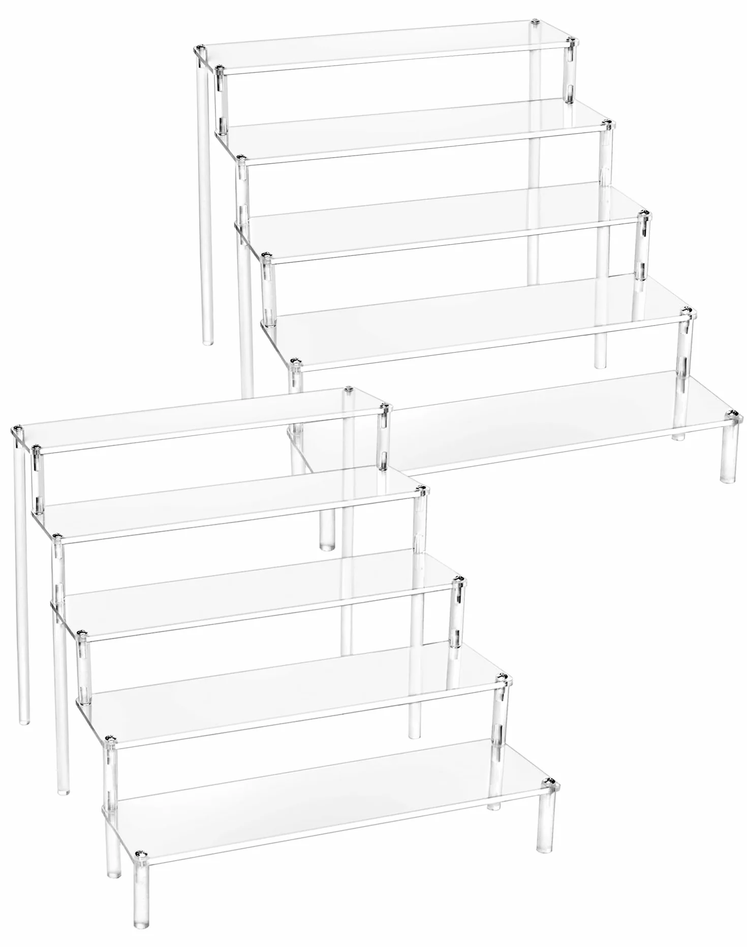 QWORK® 2-Pack 5-poziomowe akrylowe stojaki ekspozycyjne, przezroczysta akrylowa półka podwyższająca na figurki, biżuterię, babeczki, szminki, lakiery do paznokci, przyprawy - 30x32x25cm