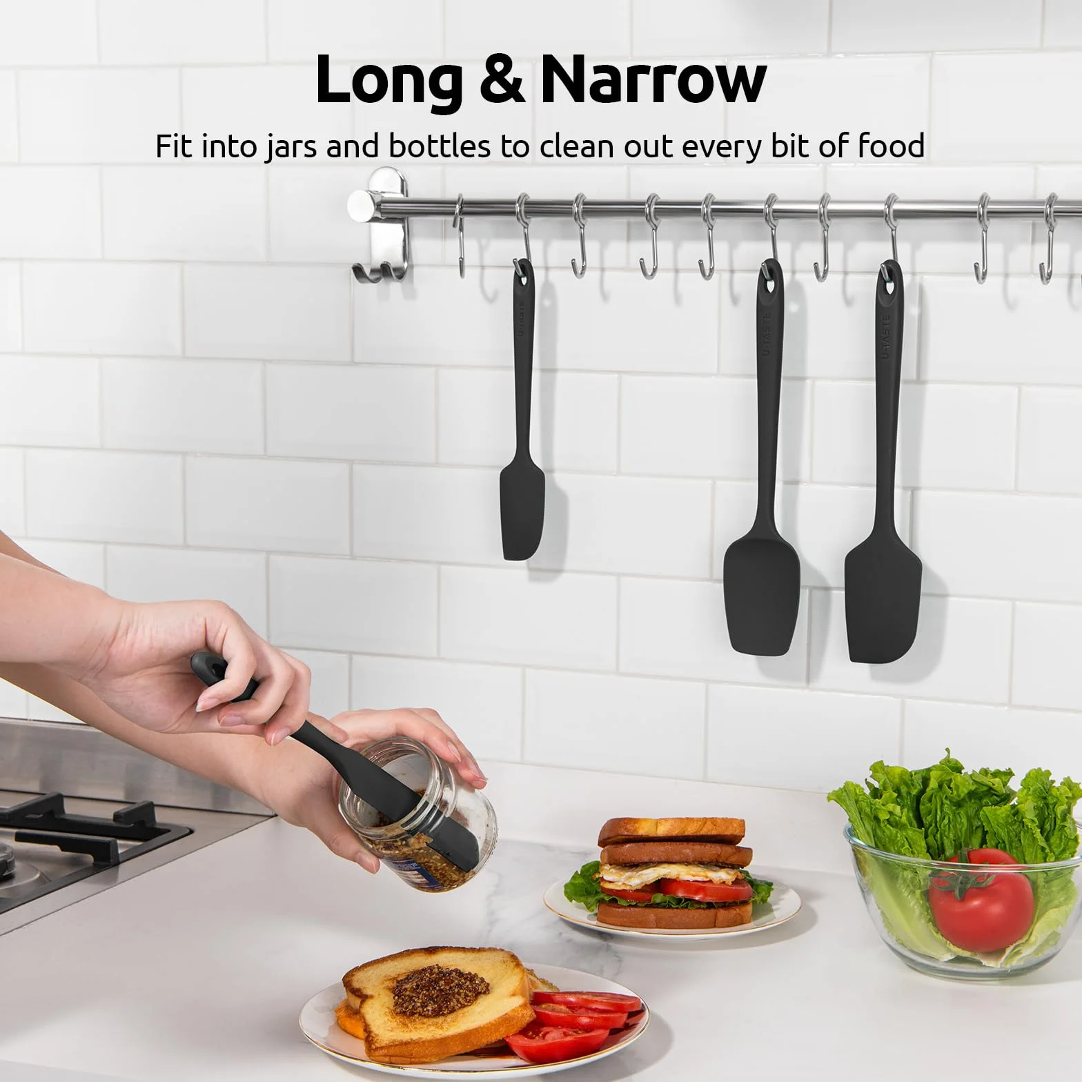 U-Taste Silikonowych Szpatułek Odpornych na Ciepło 315℃ Elastyczny Nie zawiera BPA Nieprzywierających 4 sztuki Czarny