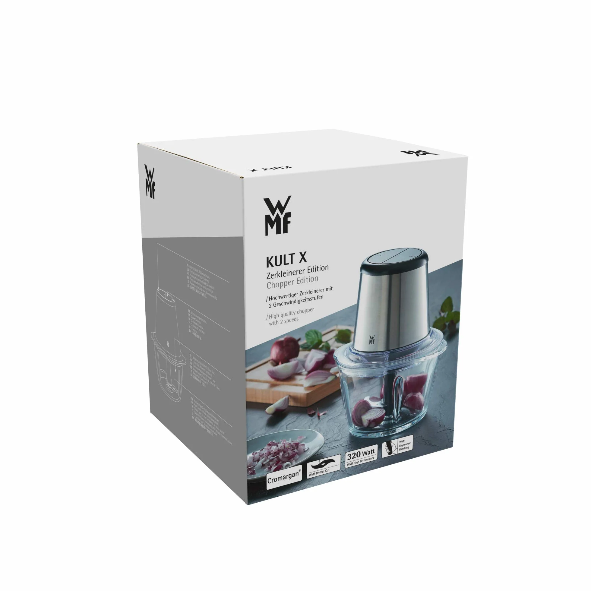 WMF 416590011 Kult X Edition Rozdrabniacze Szklanym Pojemnikiem, 320 W, Matowy/Srebrny