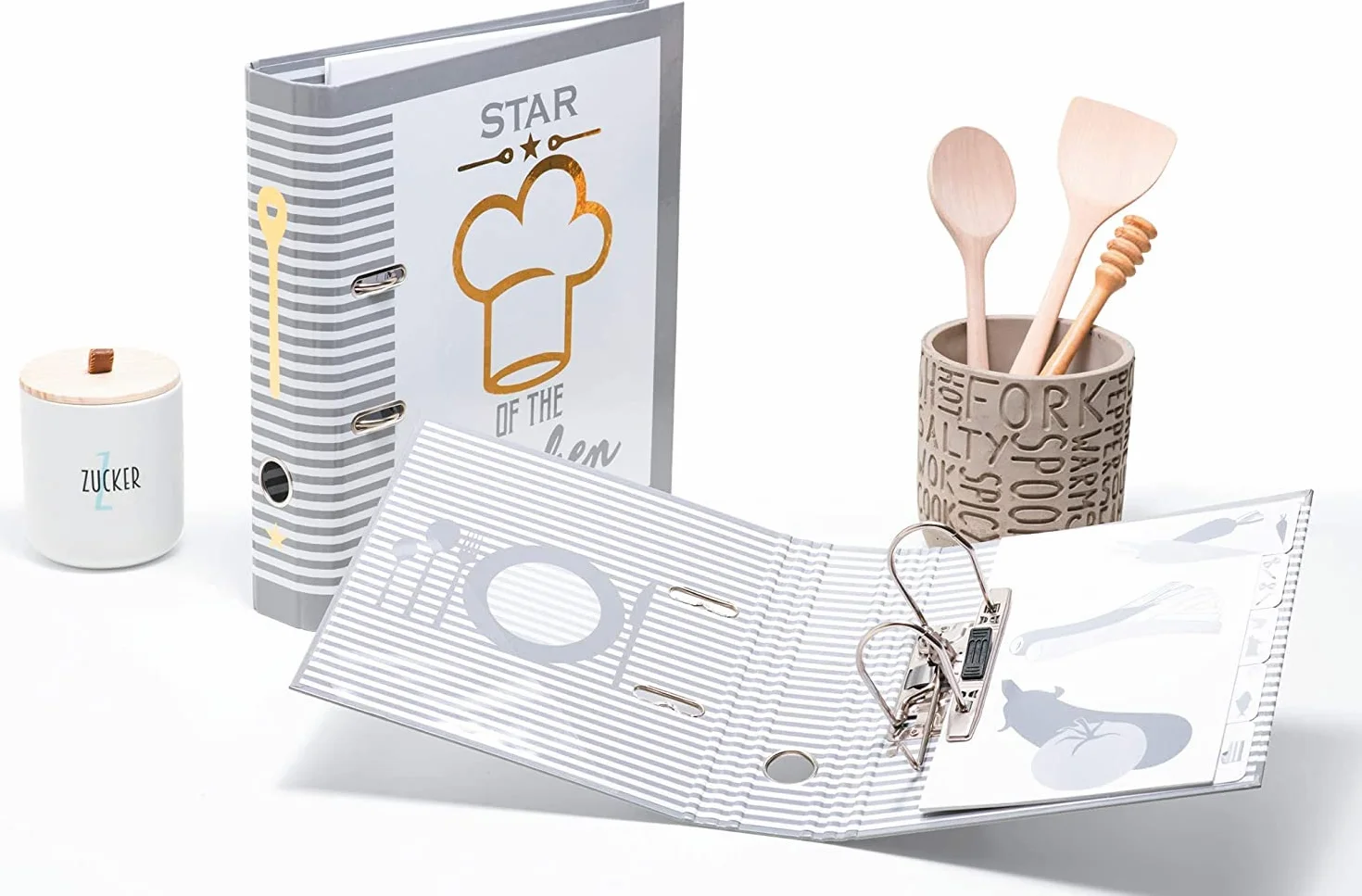 HERMA 19662 Recipe Folder A4 for Writing Yourself Star of the Kitchen, 7 cm Wide, Recipe Book with Index for Filing, Motif Ring Binder with Inner Print for Kitchen and Household for Cooking Recipes