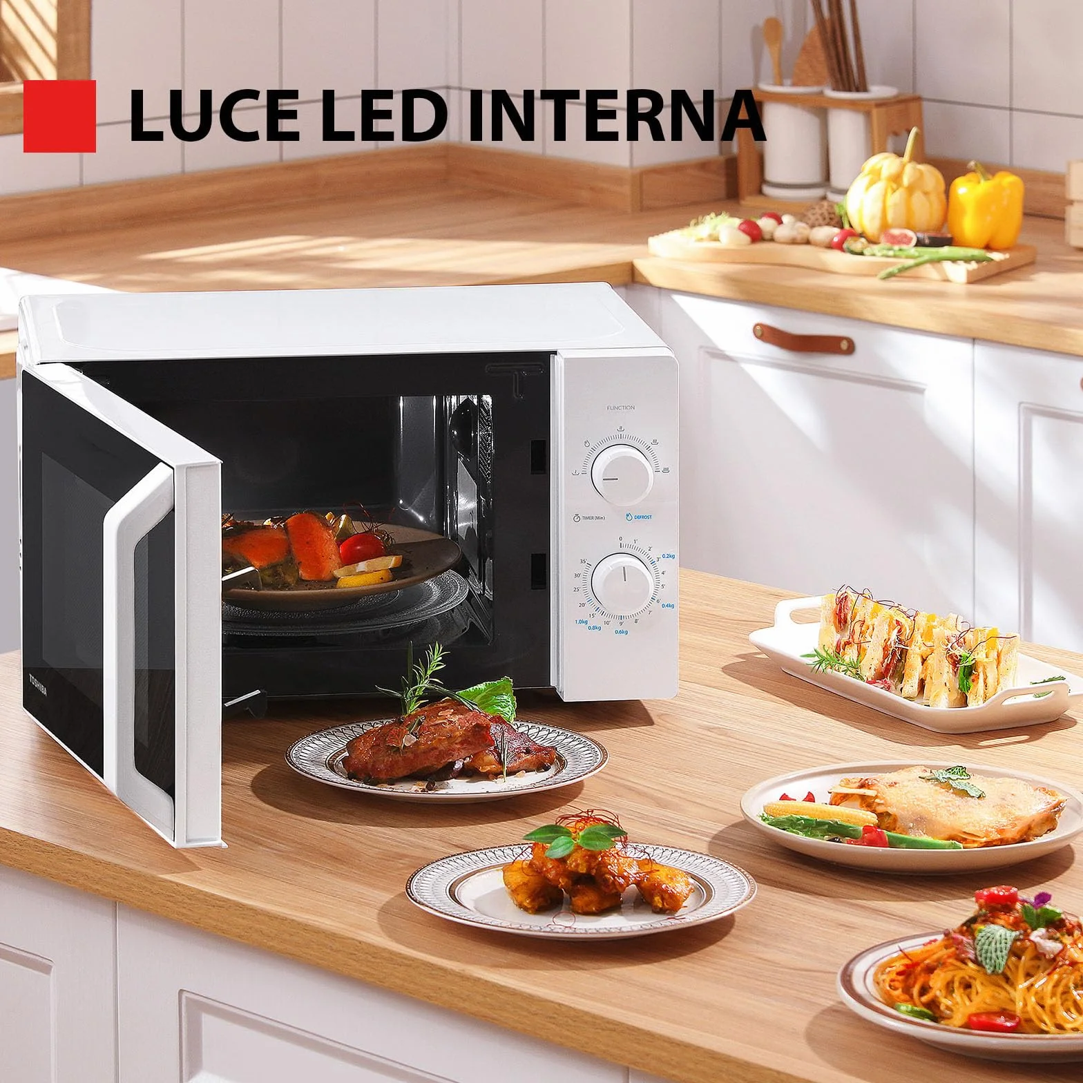 Toshiba MW2-MM20P(WH) standardowe kuchenki mikrofalowe, 20 l, 800 W, 5 poziomów mocy z praktyczną funkcją rozmrażania, oświetlenie wewnętrzne LED/białe