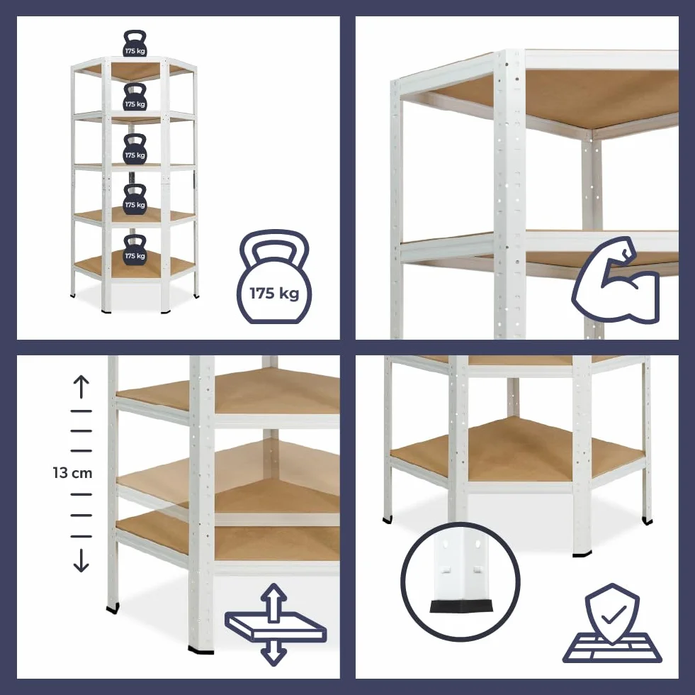 shelfplaza HOME 200x60x30 cm regał narożny do dużych obciążeń. w kolorze biały z 6 półkami i udźwigiem 145 kg na półkę