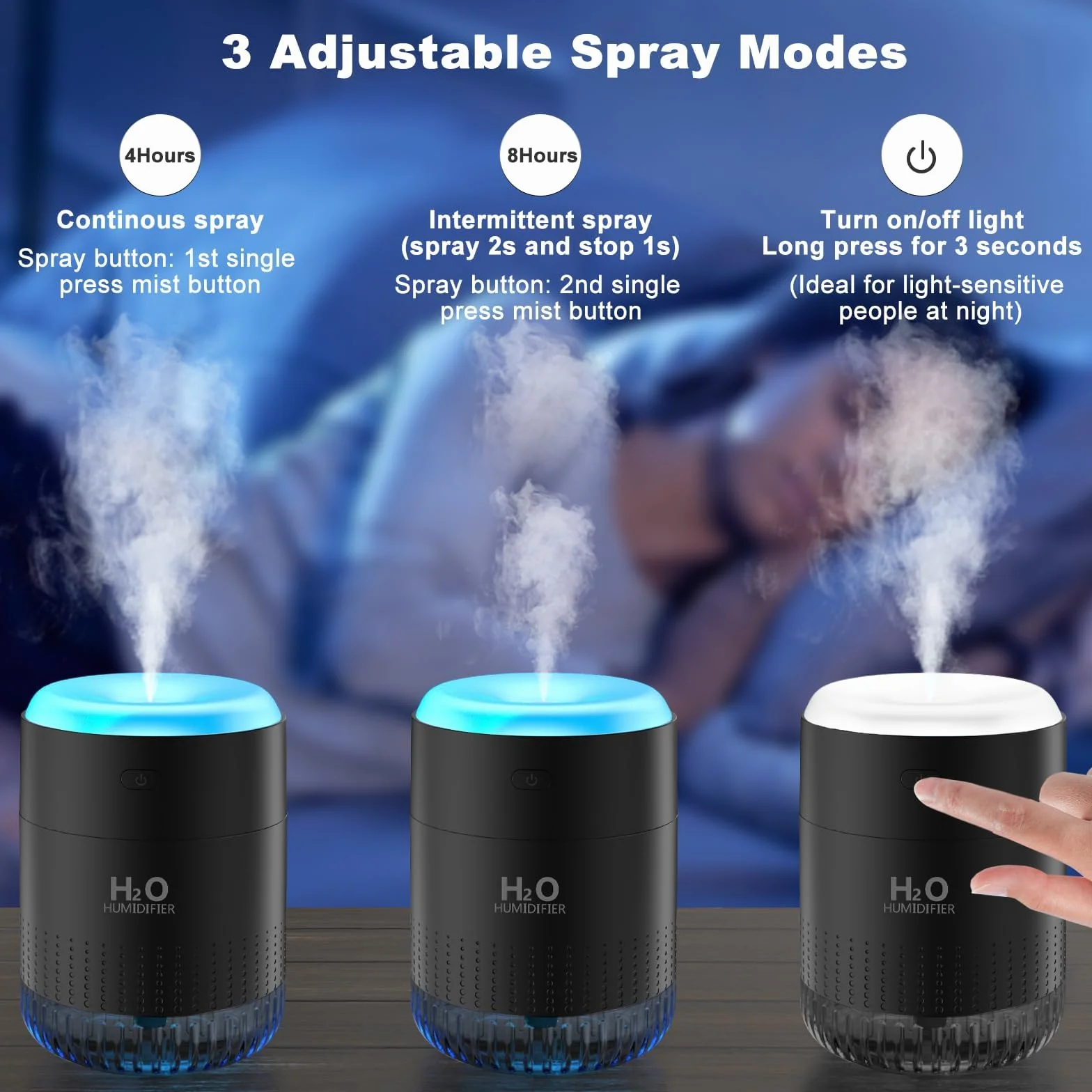 Mini nawilżacz, przenośny nawilżacz powietrza do sypialni 350 ml, roślinny nawilżacz powietrza, cichy mini nawilżacz powietrza z 7 jasnymi kolorami, biuro, sypialnia, samochód (czarny)